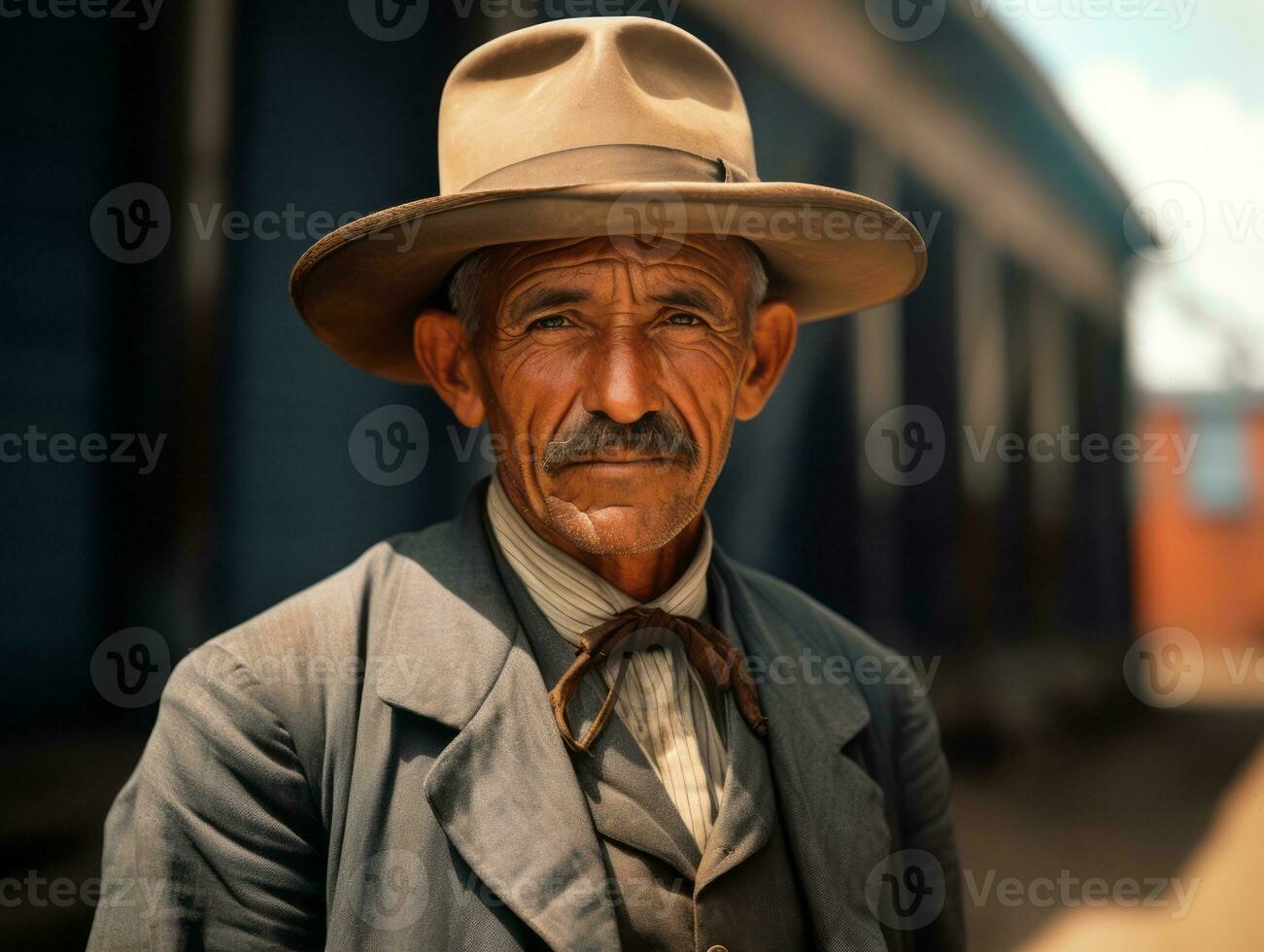 Brasilianer Mann von das früh 1900s farbig alt Foto ai generativ