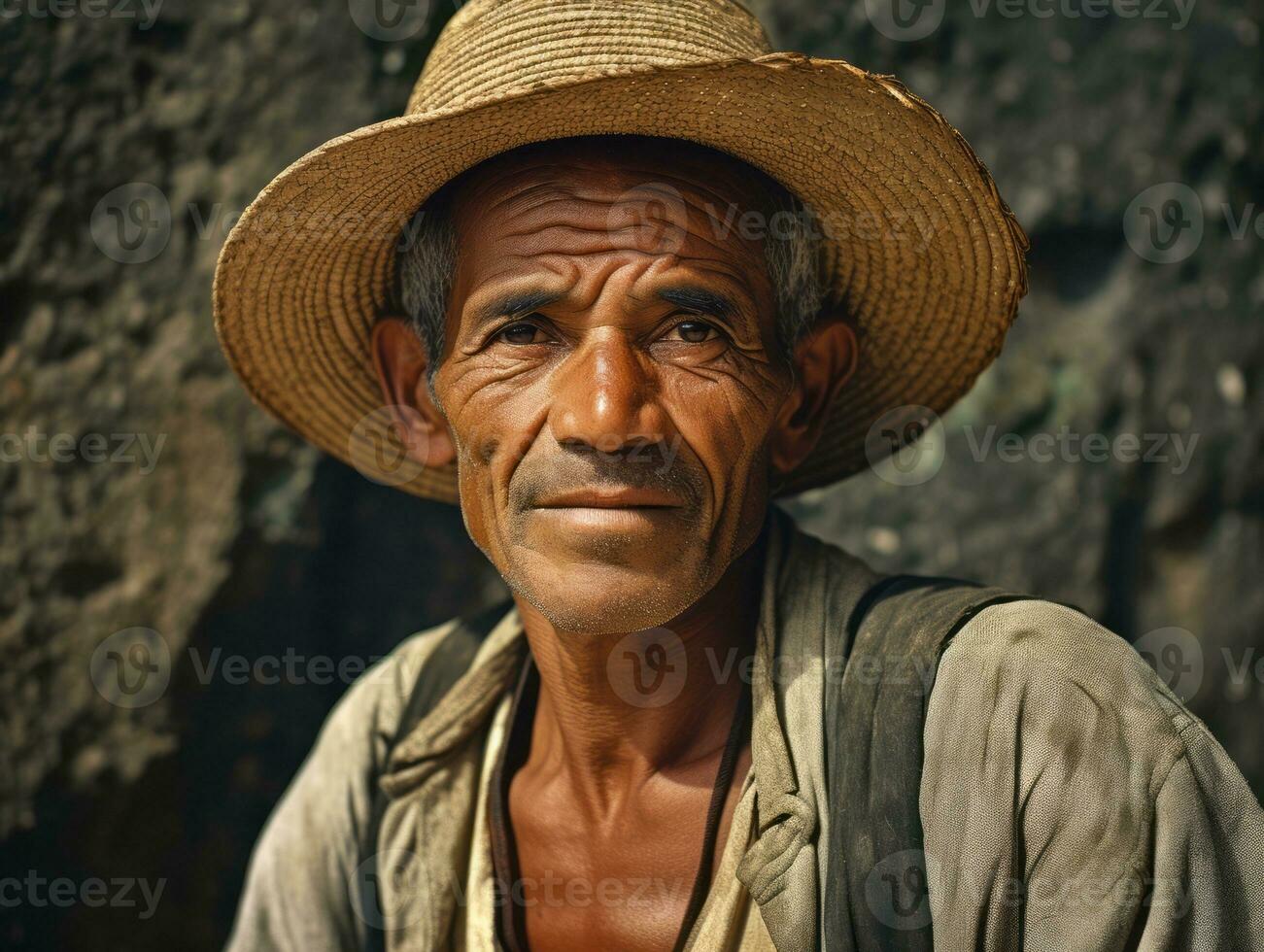 Brasilianer Mann von das früh 1900s farbig alt Foto ai generativ