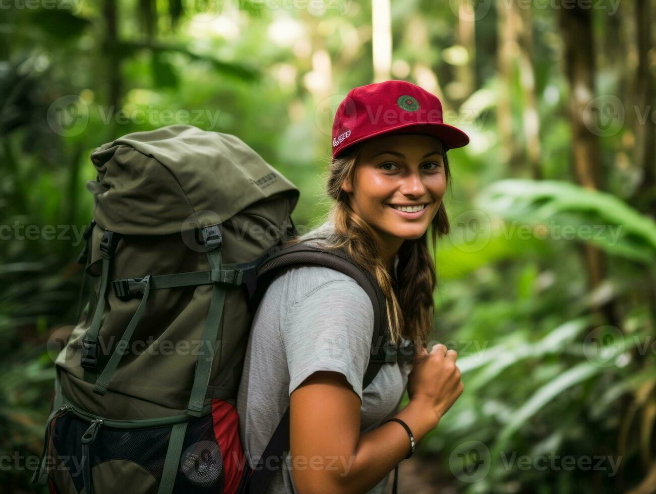 zuversichtlich Plus Größe Frau schaukeln ihr Reise ai generativ foto