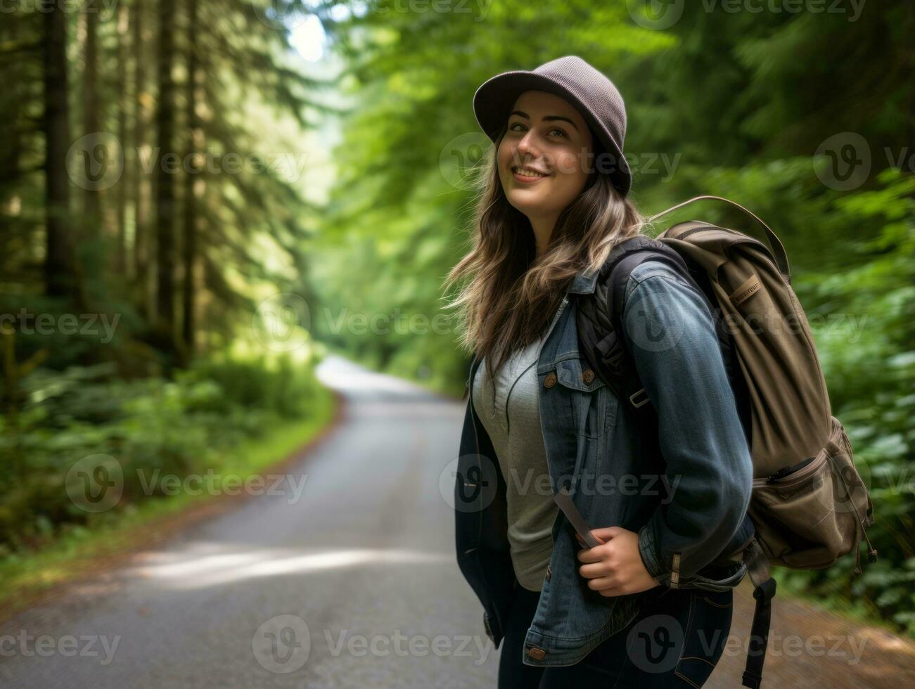 zuversichtlich Plus Größe Frau schaukeln ihr Reise ai generativ foto