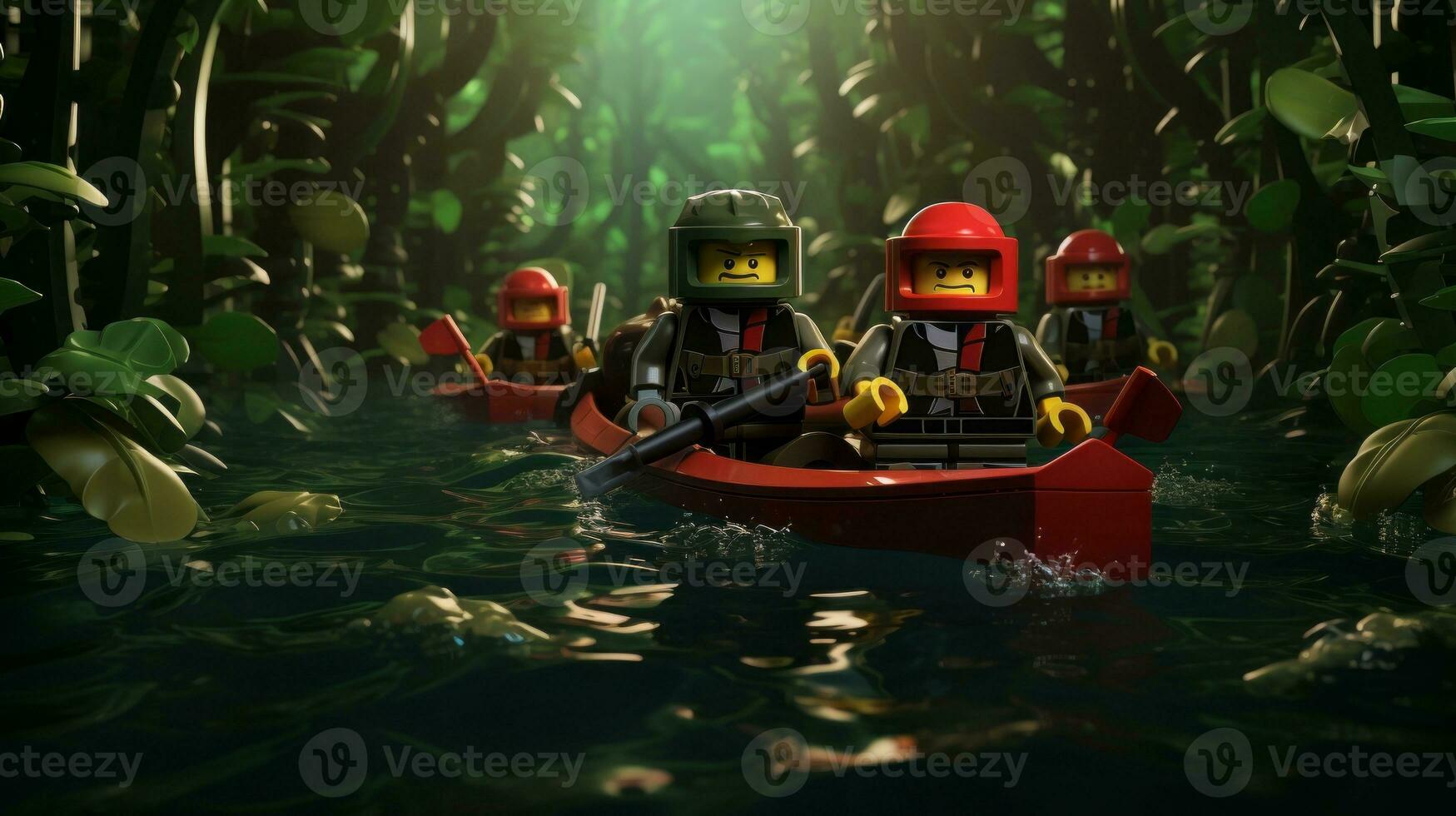 Lego Charakter einschiffen auf Epos Abenteuer mit freunde ai generativ foto