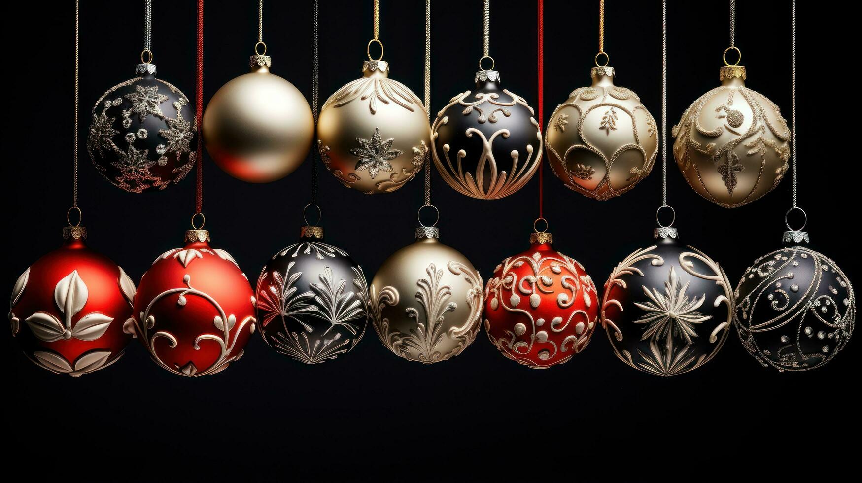 elegant Ornamente. Gold, Silber, und rot Ornamente auf ein schwarz Hintergrund foto