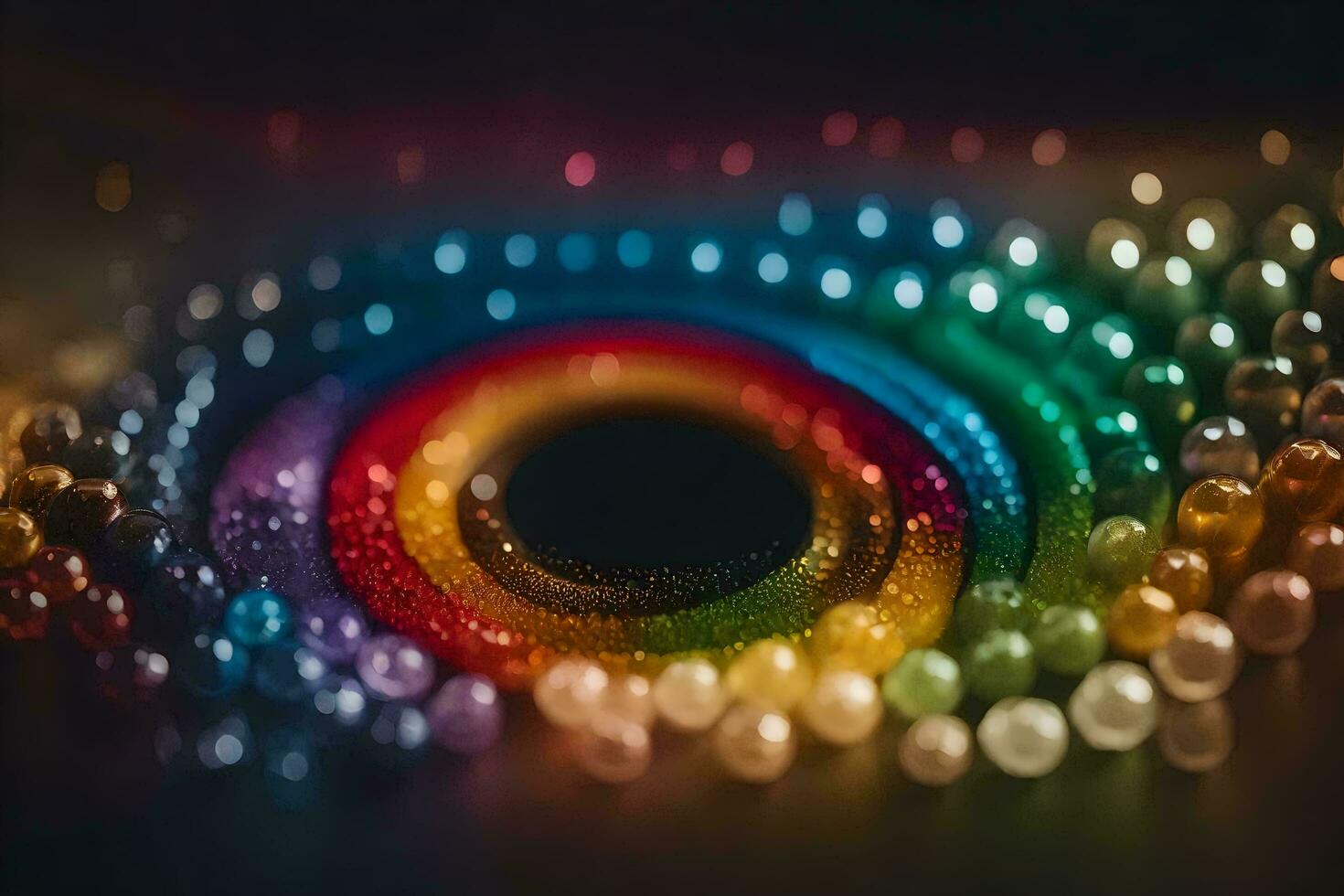 ein Regenbogen farbig Kreis mit viele Perlen. KI-generiert foto