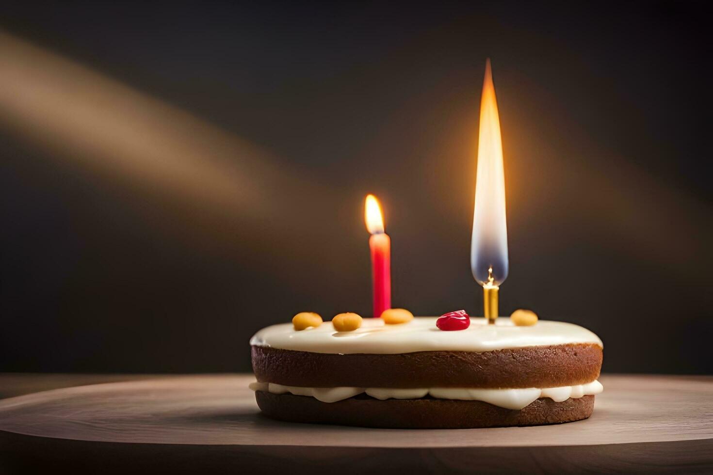 Geburtstag Kuchen mit zwei Kerzen auf oben. KI-generiert foto