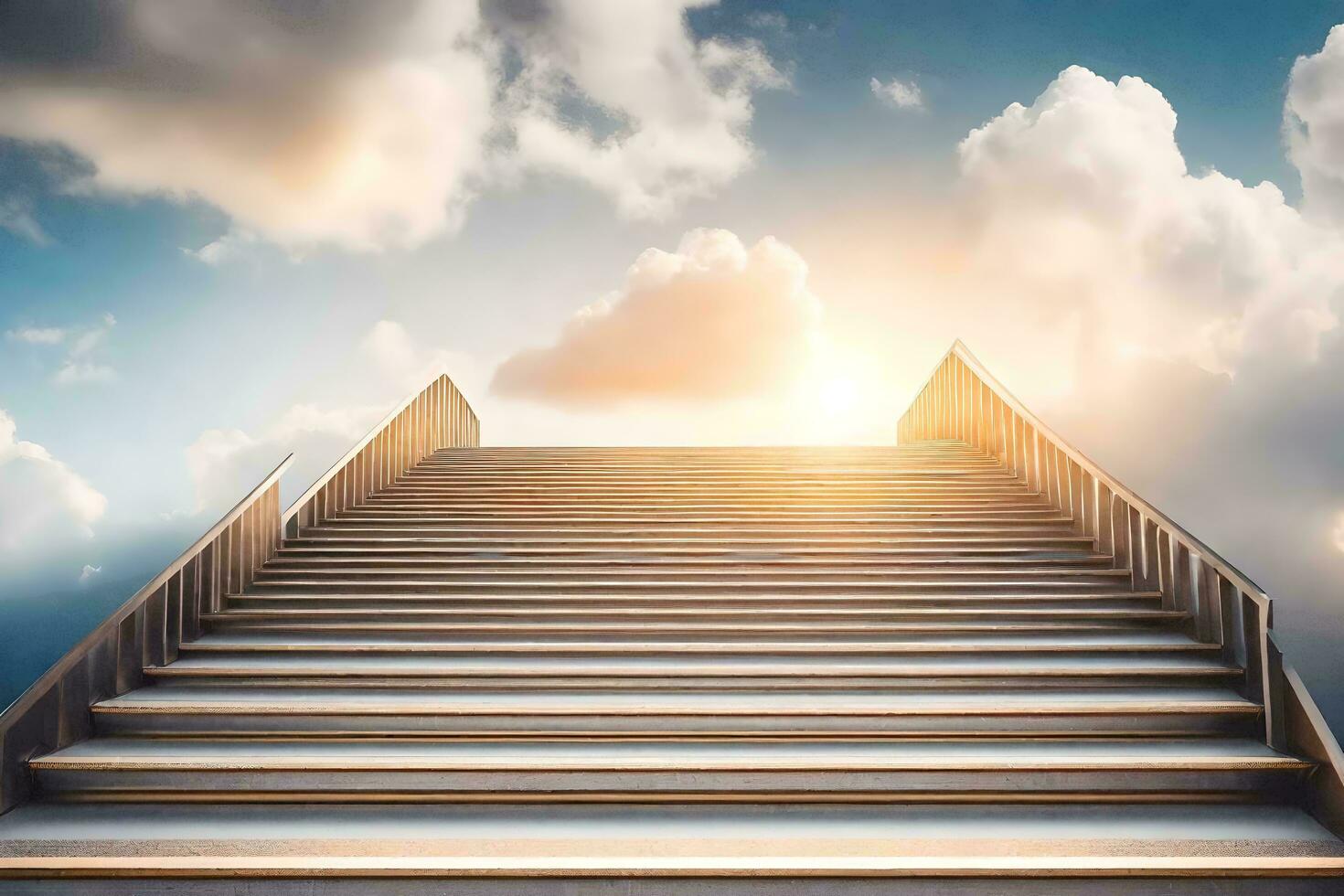 Treppe führen zu das Himmel mit Wolken im das Hintergrund. KI-generiert foto