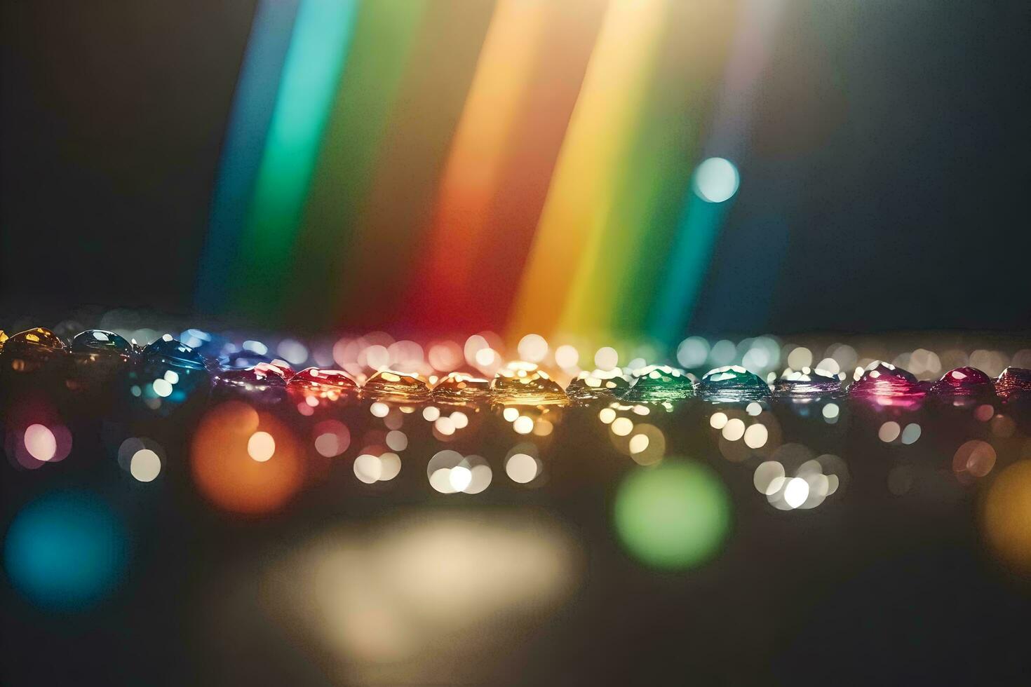 ein Regenbogen von farbig Perlen auf ein schwarz Hintergrund. KI-generiert foto