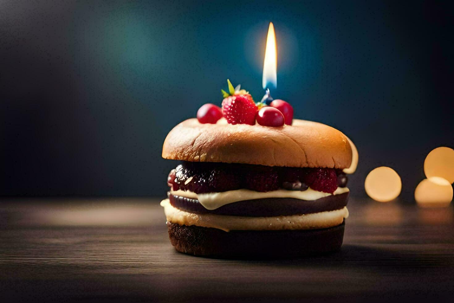 ein Geburtstag Kuchen mit ein Kerze auf oben. KI-generiert foto