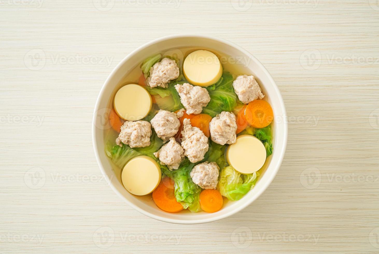 klare Suppe mit Tofu und Hackfleisch foto