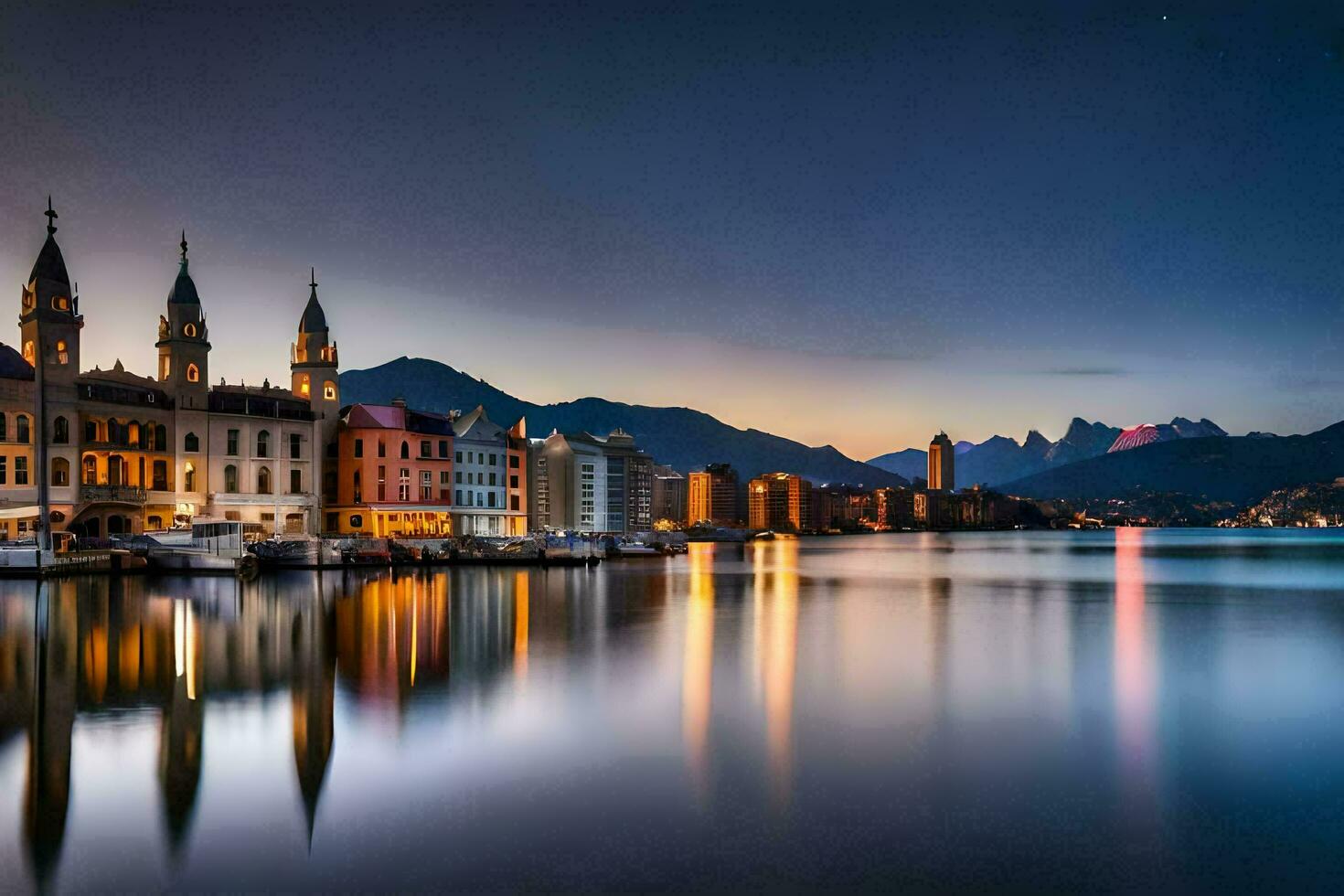 das Stadt von Luzerne, Schweiz beim Dämmerung. KI-generiert foto