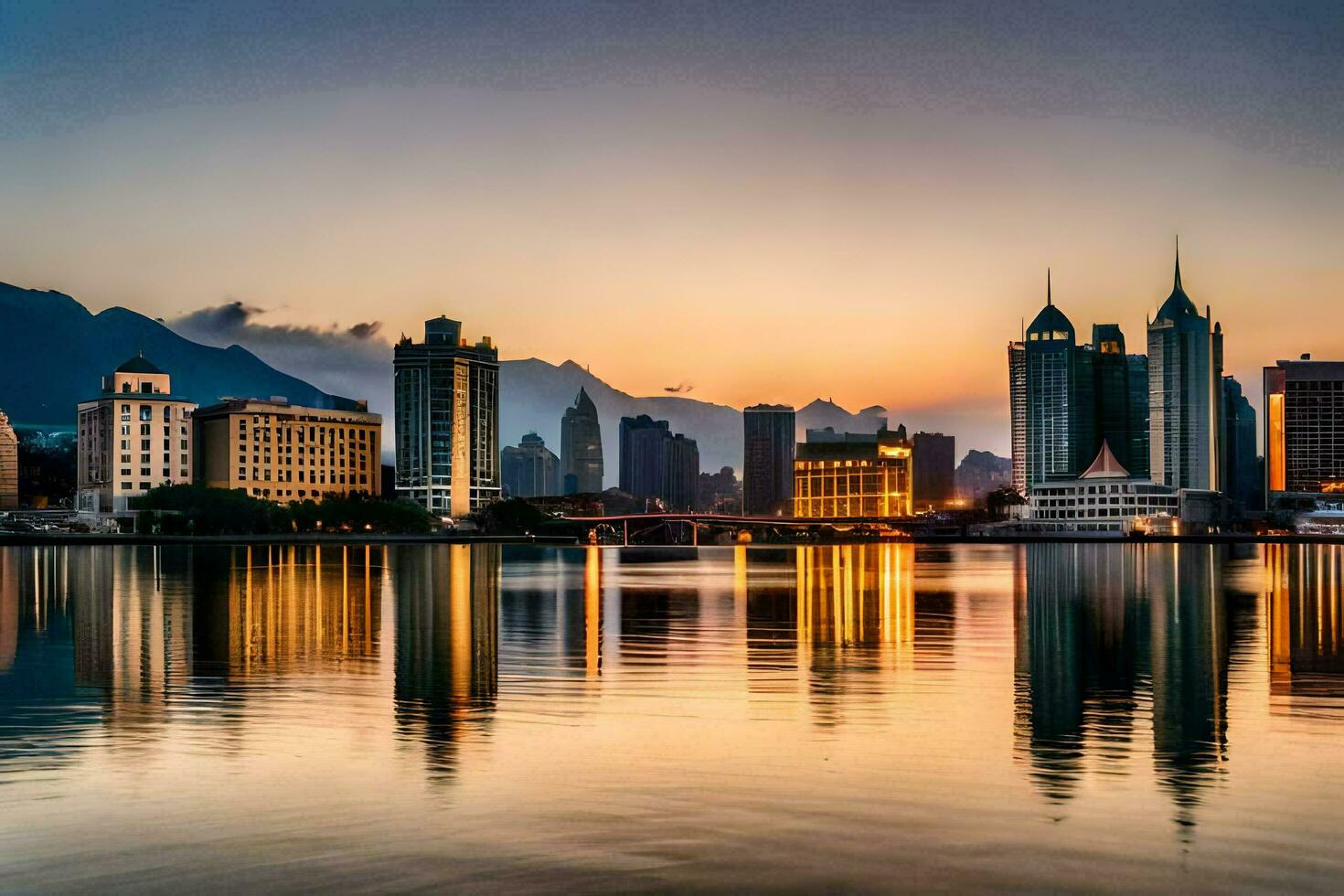 das Stadt Horizont beim Sonnenuntergang im Schanghai. KI-generiert foto