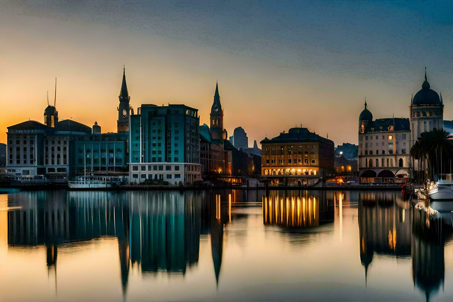 das Stadt von Kopenhagen beim Sonnenuntergang. KI-generiert foto