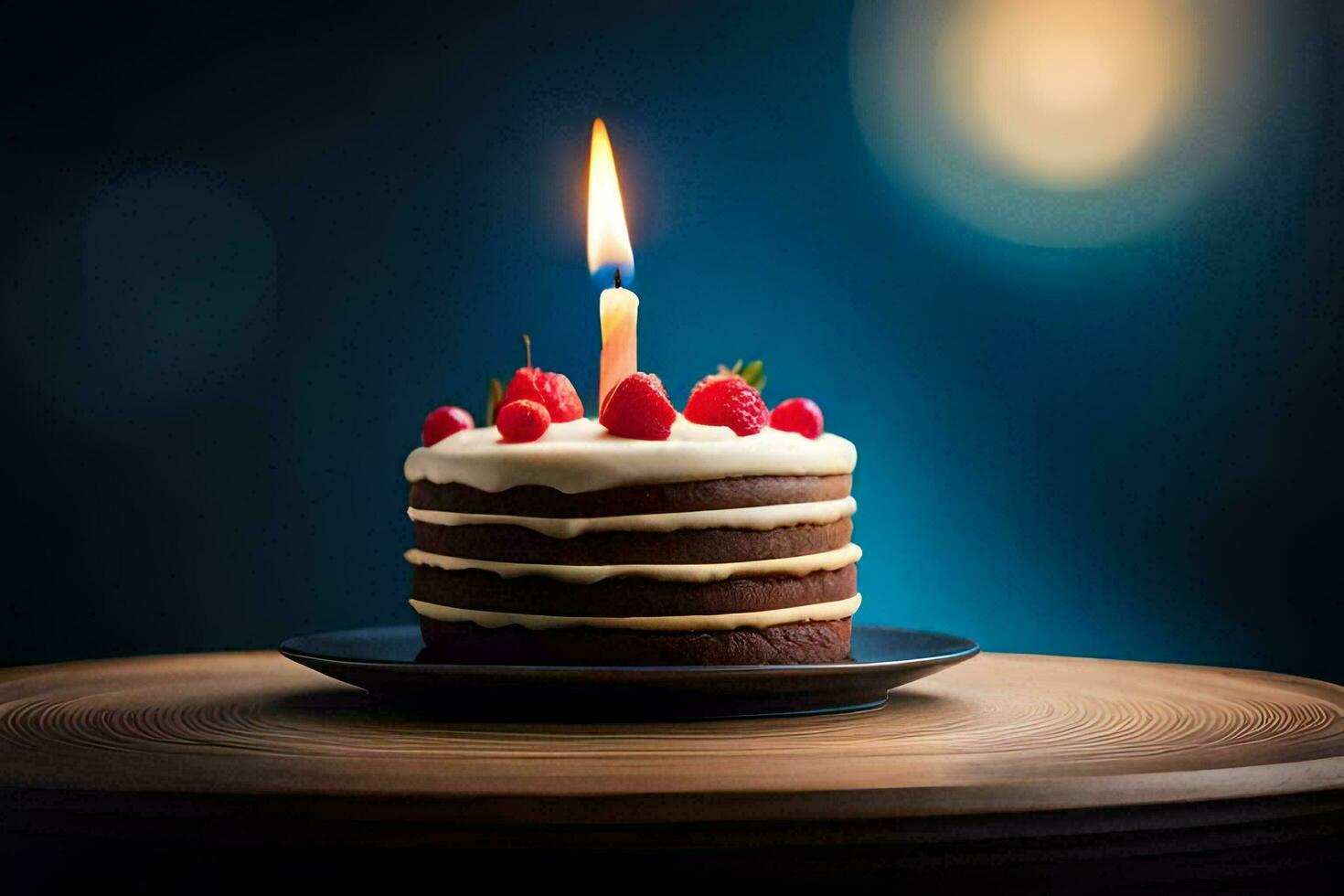 ein Single Kerze auf ein Schokolade Kuchen. KI-generiert foto