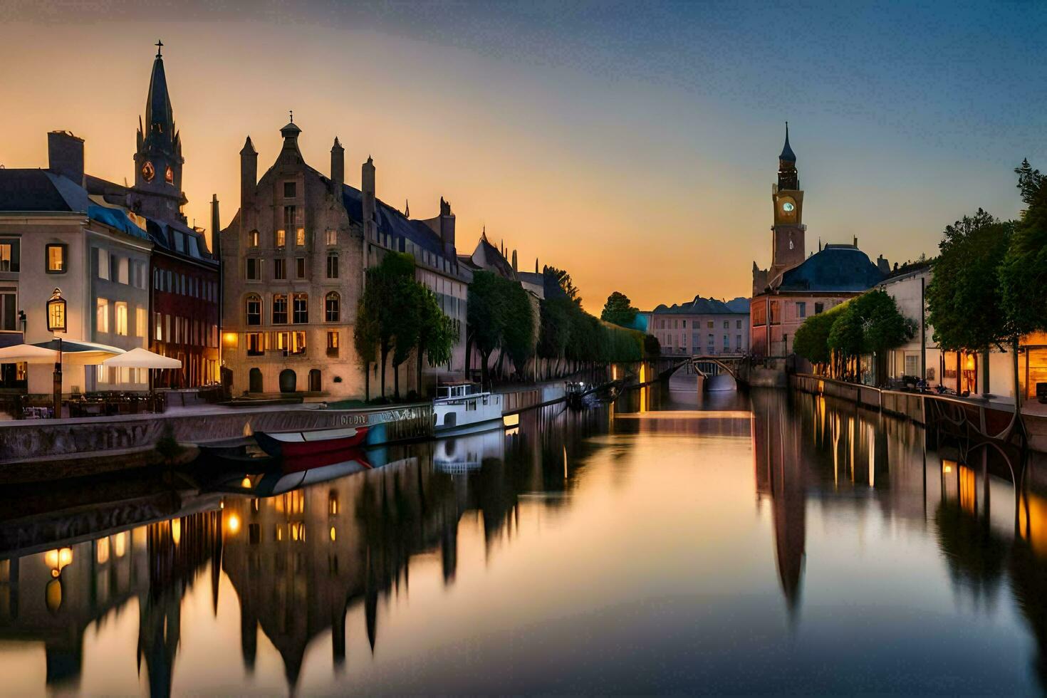 das Stadt von Brügge beim Sonnenuntergang. KI-generiert foto