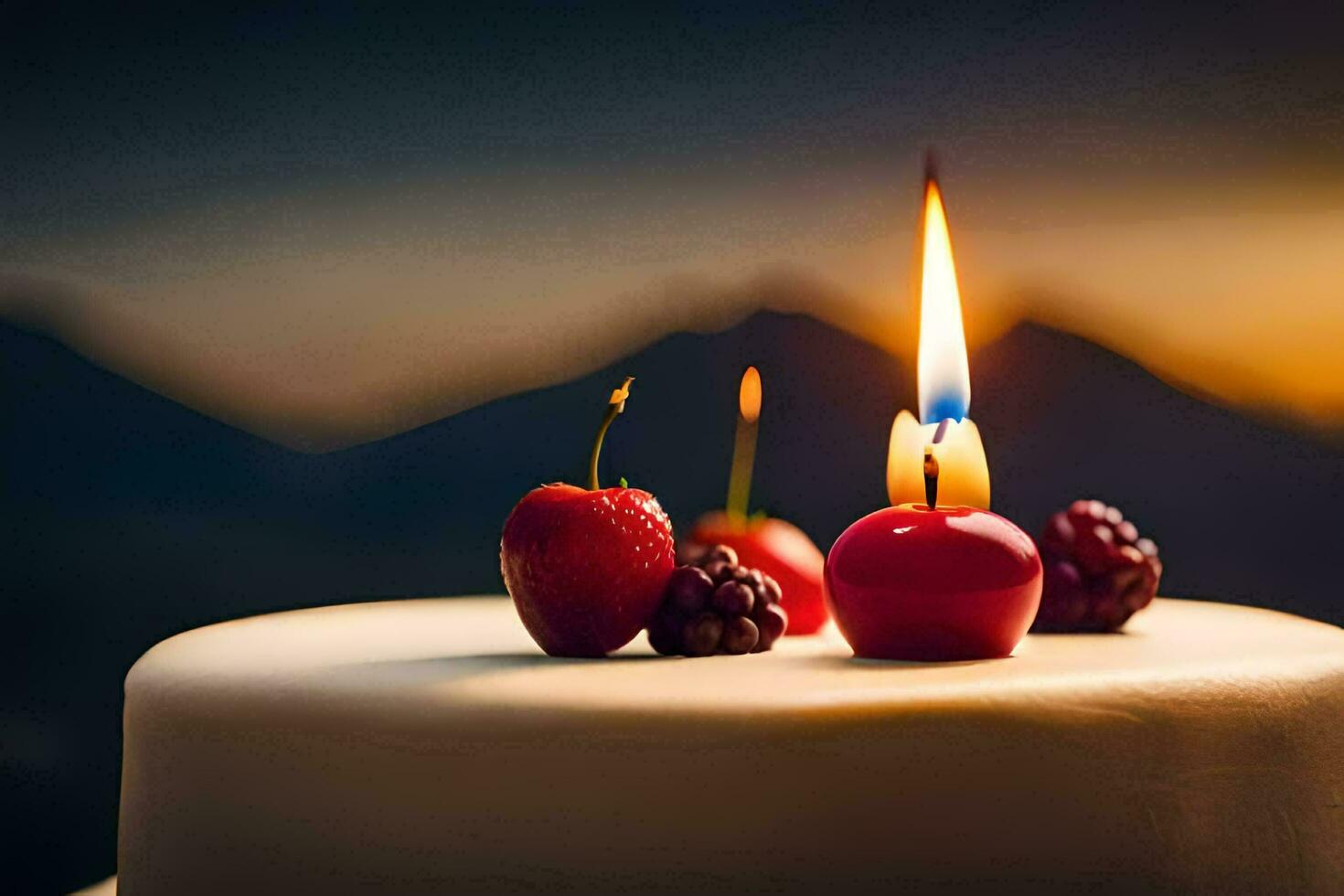 ein Geburtstag Kuchen mit ein Single Kerze. KI-generiert foto