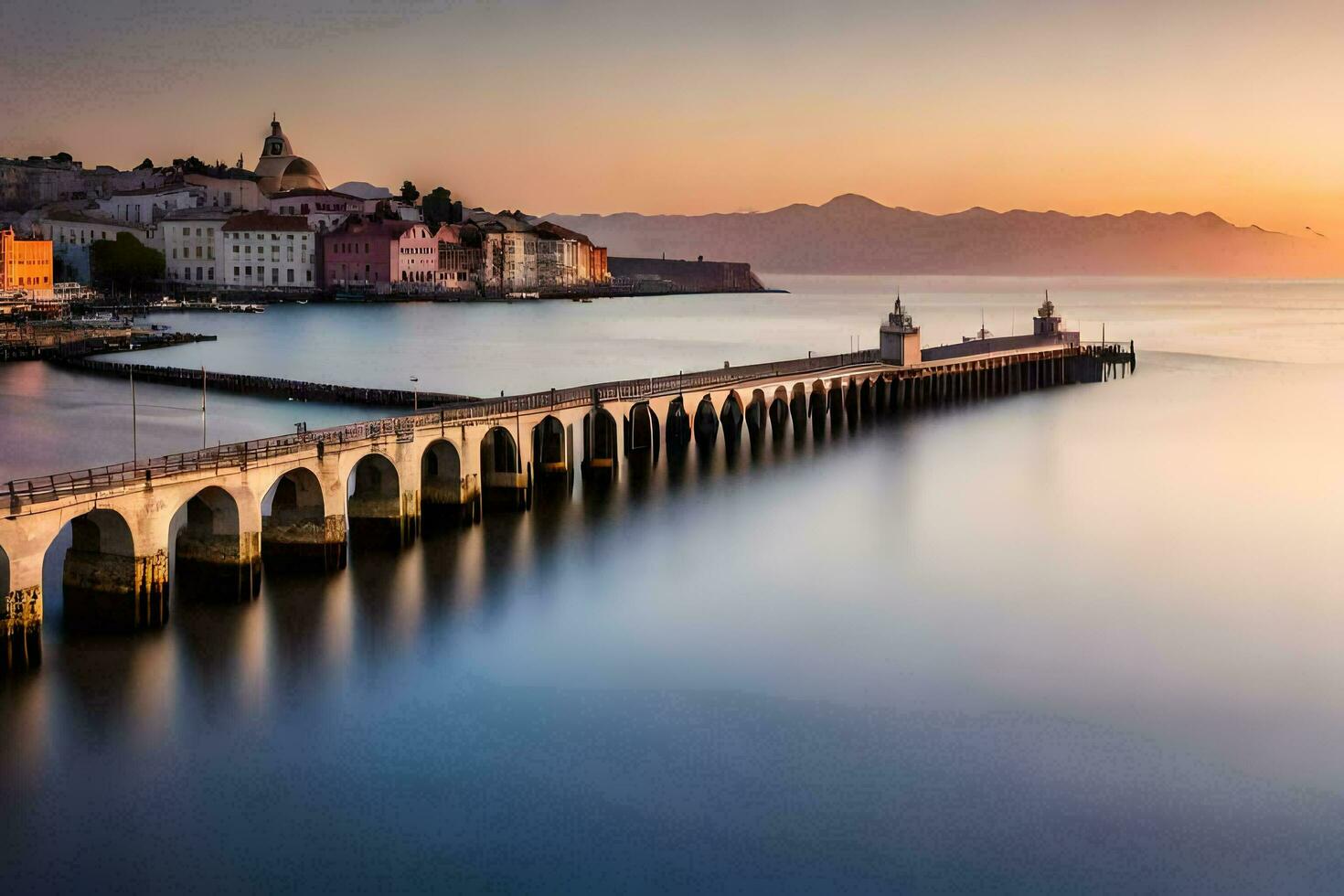 das Sonnenuntergang Über das Hafen von Stavanger, Norwegen. KI-generiert foto