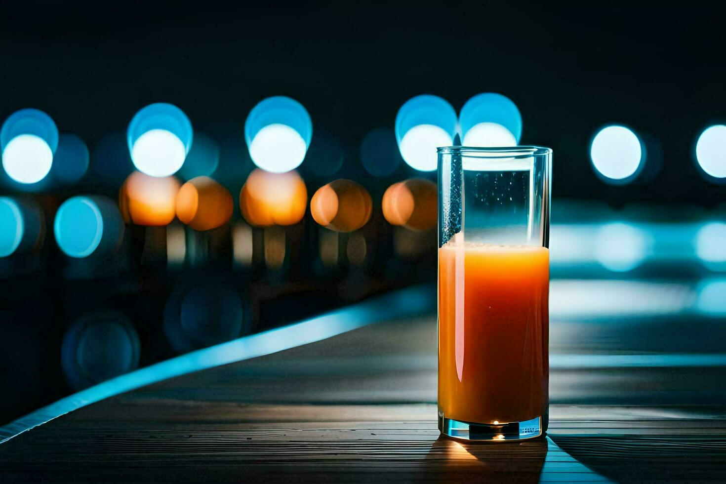 Orange Saft im ein Glas auf ein hölzern Tisch. KI-generiert foto