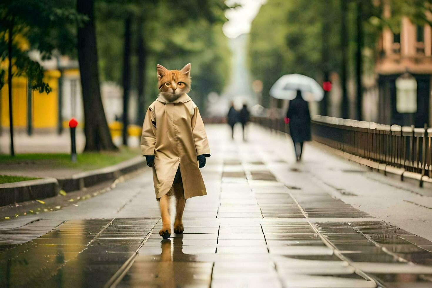 ein Fuchs im ein Graben Mantel Gehen Nieder ein Straße. KI-generiert foto