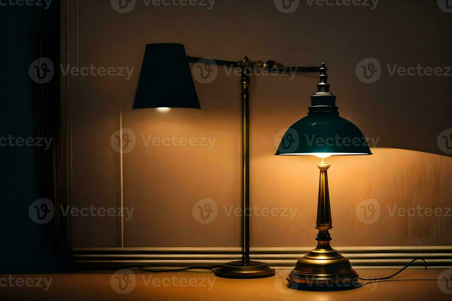 ein Lampe auf ein Tabelle Nächster zu ein Lampe. KI-generiert foto