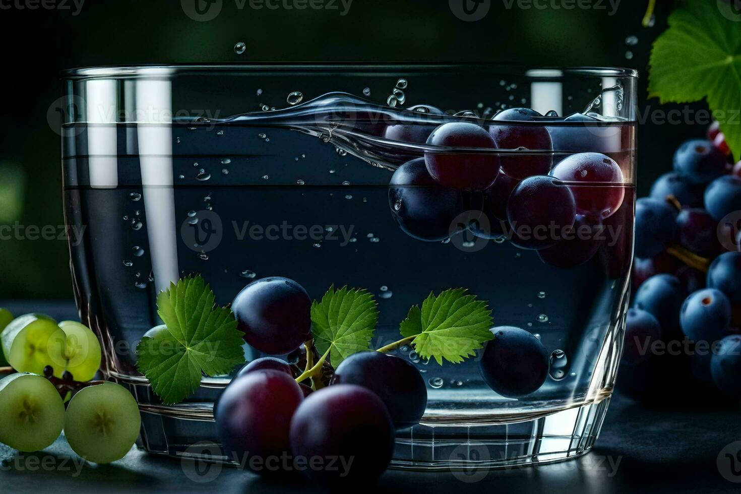 Trauben im ein Glas von Wasser. KI-generiert foto