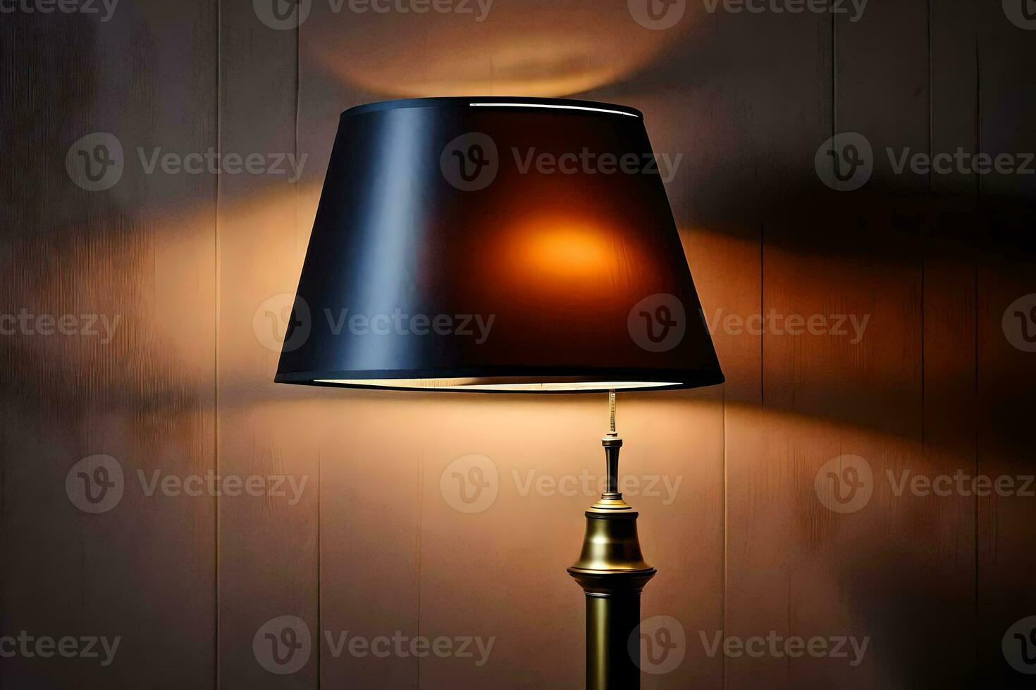 ein Lampe mit ein schwarz Schatten auf oben von ein Messing- Tisch. KI-generiert foto