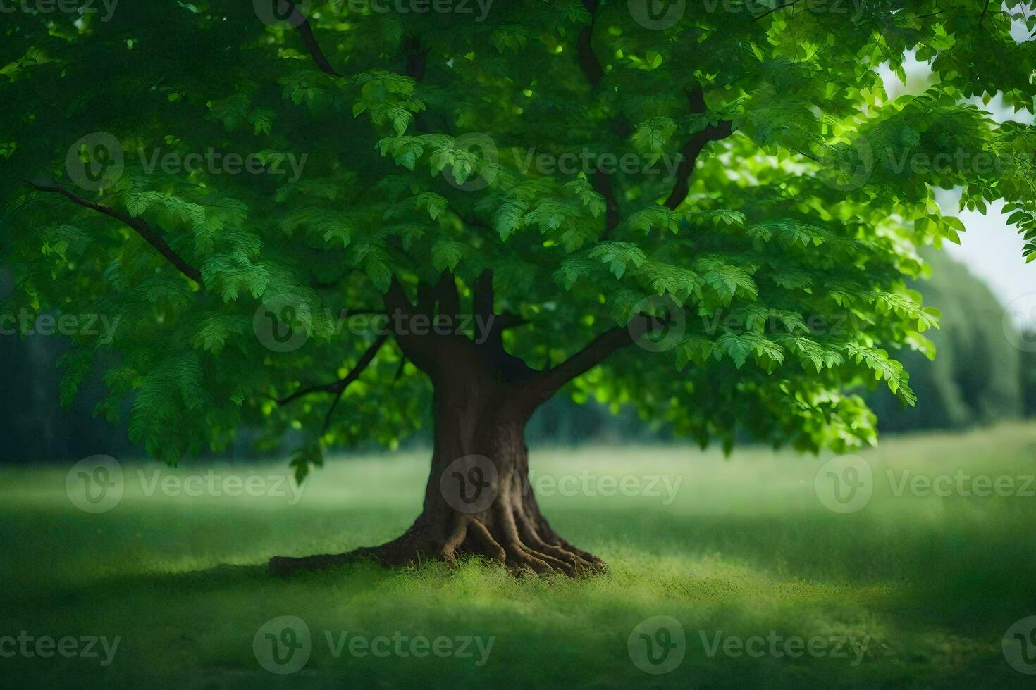 ein Baum ist gezeigt im das Mitte von ein Feld. KI-generiert foto