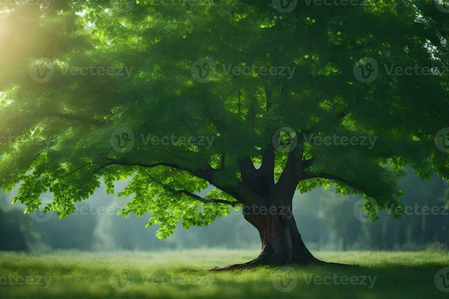 ein Baum ist Stehen im das Mitte von ein Feld. KI-generiert foto