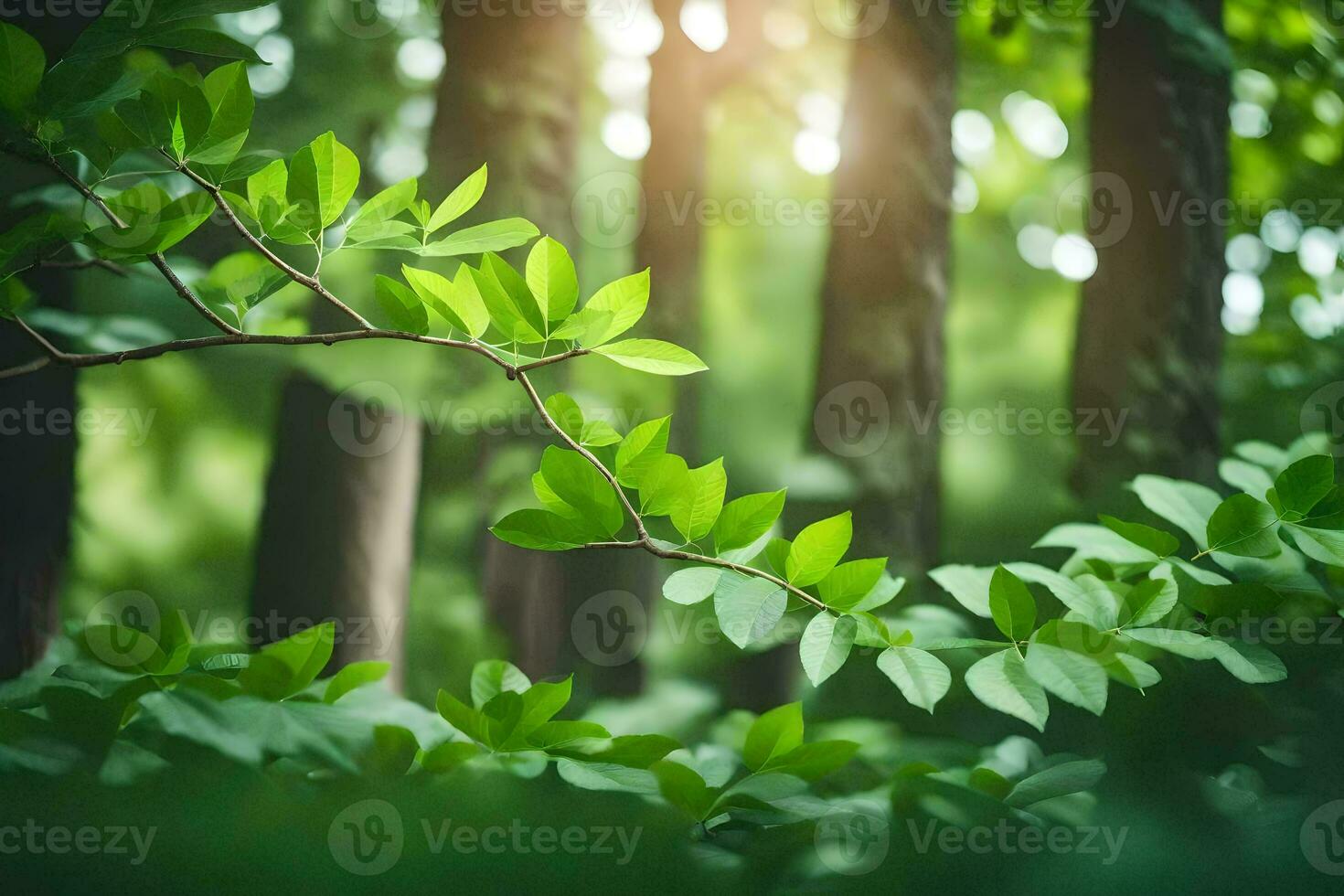 Grün Blätter im das Wald. KI-generiert foto