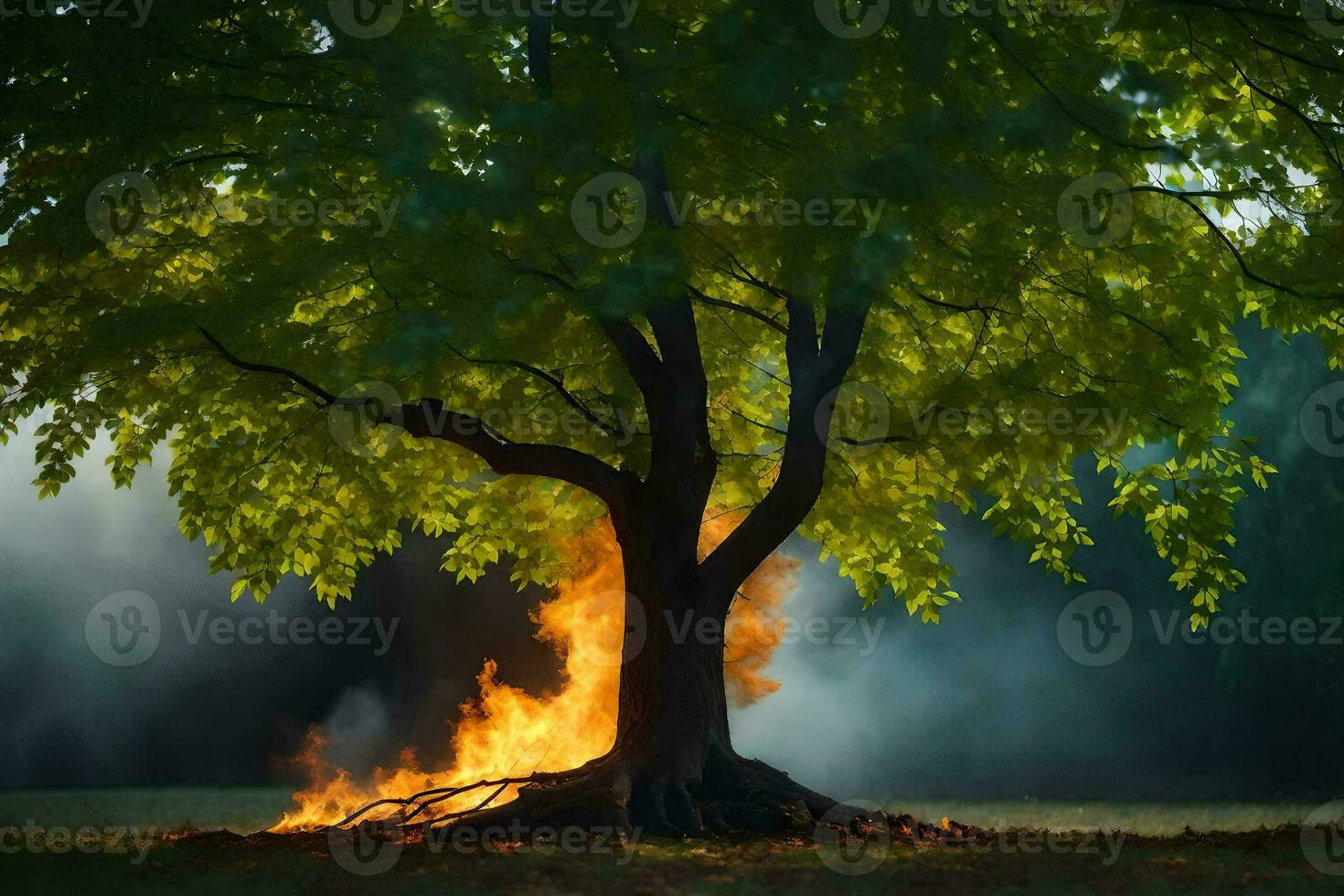 ein Baum mit Flammen Kommen aus von Es. KI-generiert foto