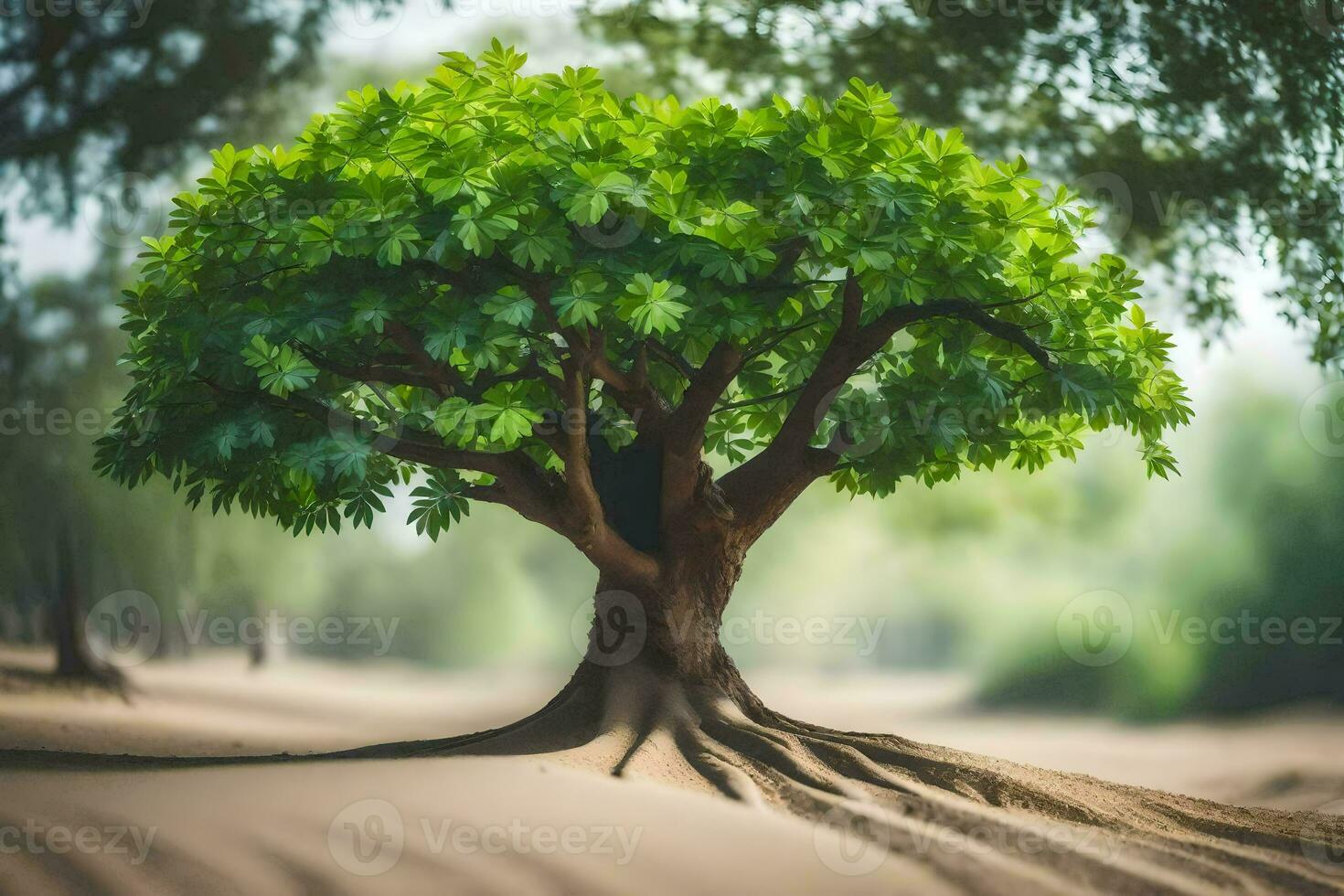 ein Baum mit Wurzeln wachsend aus von das Sand. KI-generiert foto