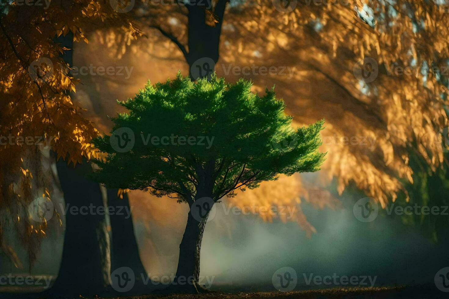 ein einsam Baum im das Mitte von ein Wald. KI-generiert foto