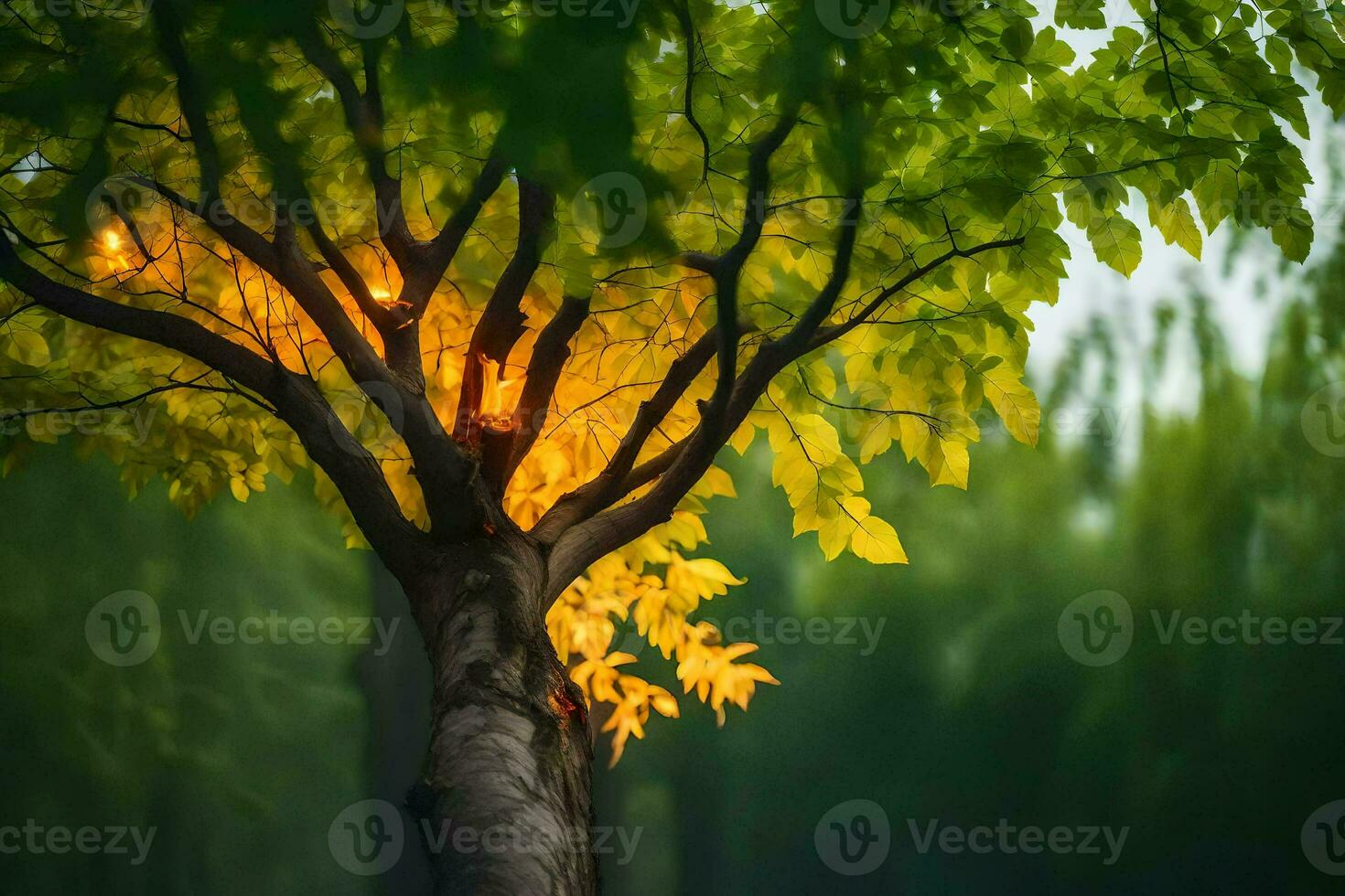 ein Baum mit Gelb Blätter und Grün Blätter. KI-generiert foto
