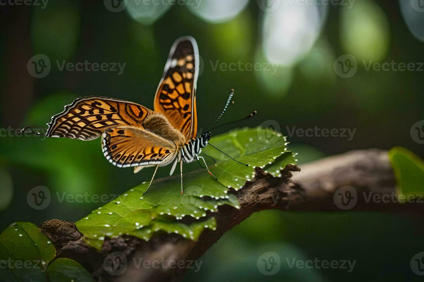 Schmetterling auf ein Blatt. KI-generiert foto