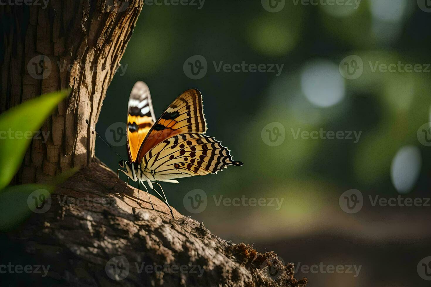 Schmetterling auf ein Baum Stamm, Natur, Natur Fotografie, Natur, Natur Fotografie, Natur. KI-generiert foto