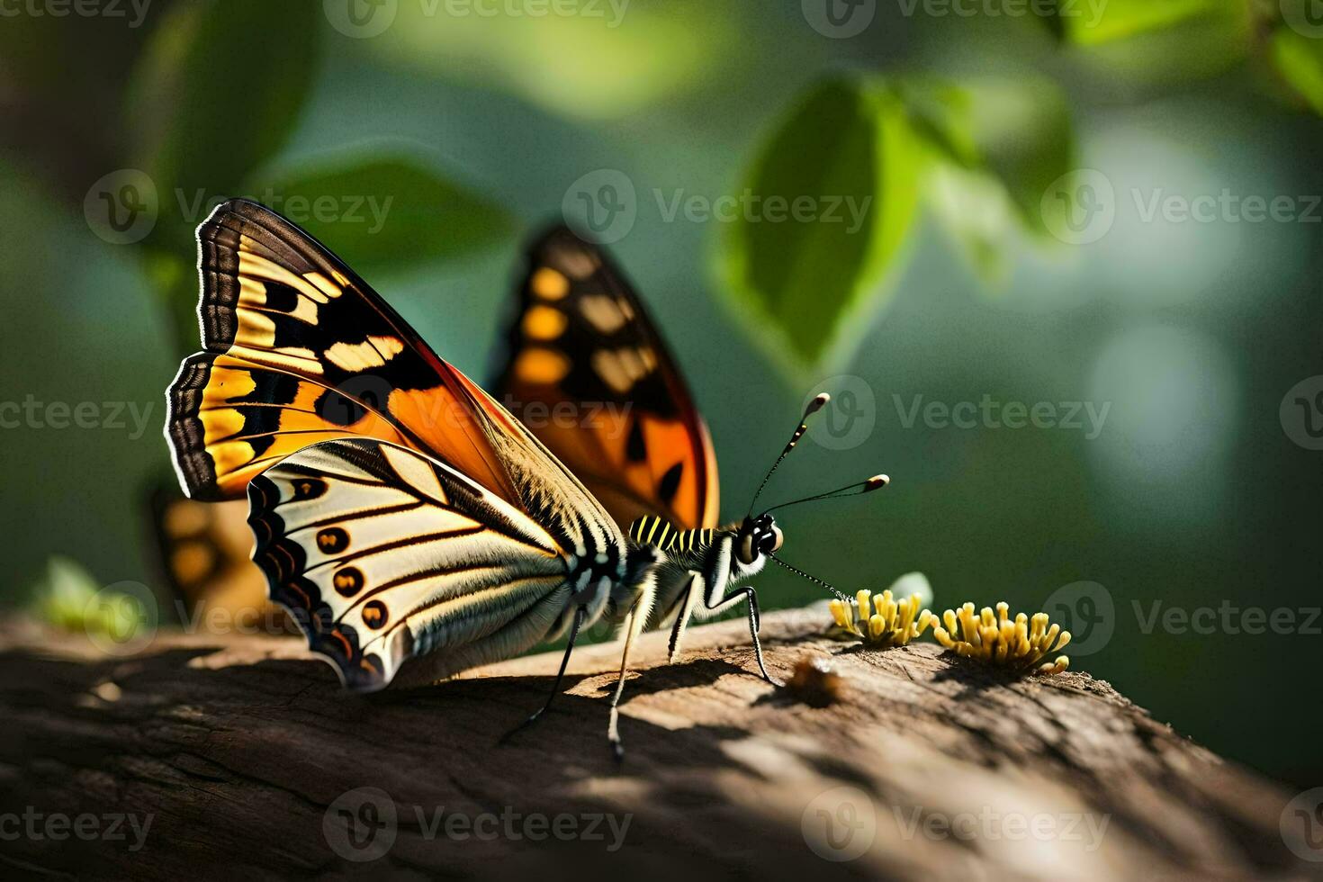 Schmetterling auf ein Zweig, Natur, Grün, Bäume, hd Hintergrund. KI-generiert foto