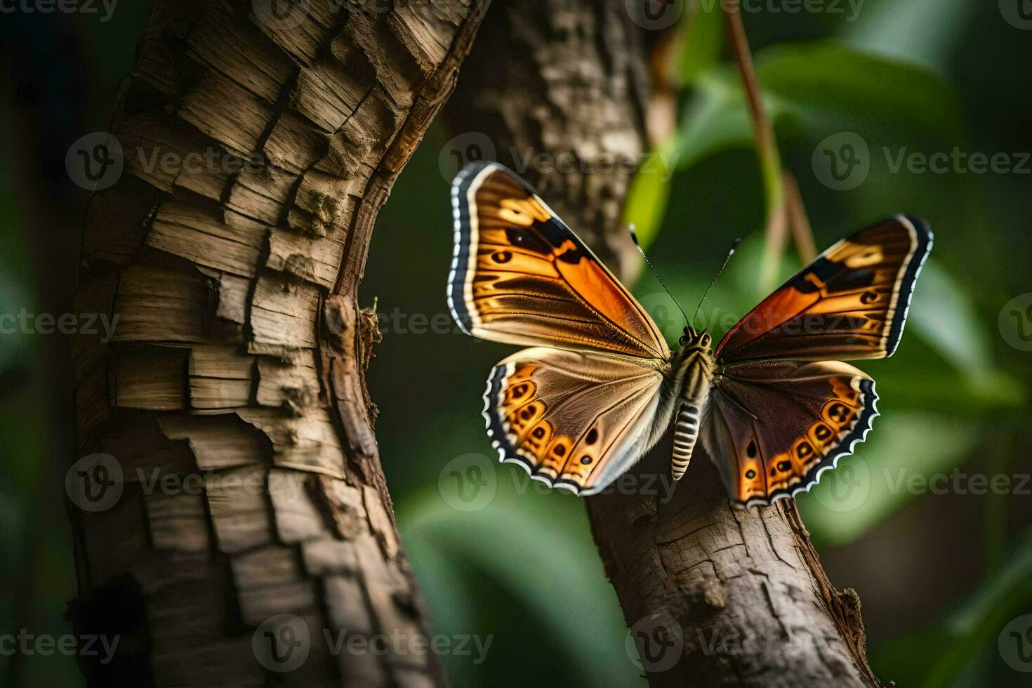 Schmetterling auf Baum Ast. KI-generiert foto