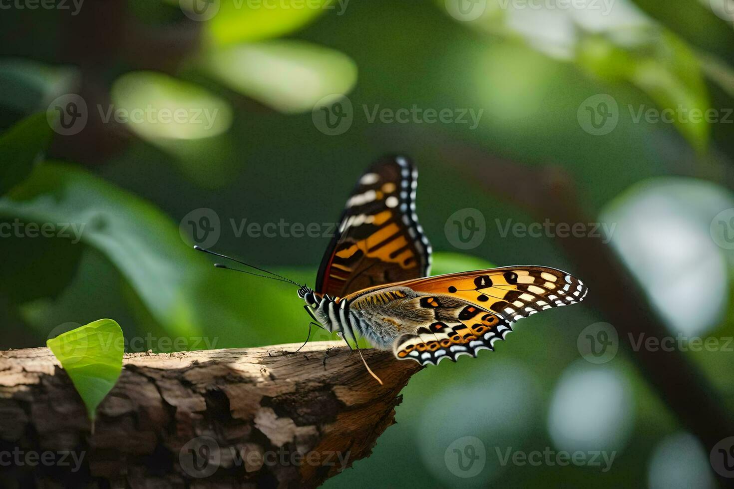 Schmetterling auf ein Baum Ast. KI-generiert foto