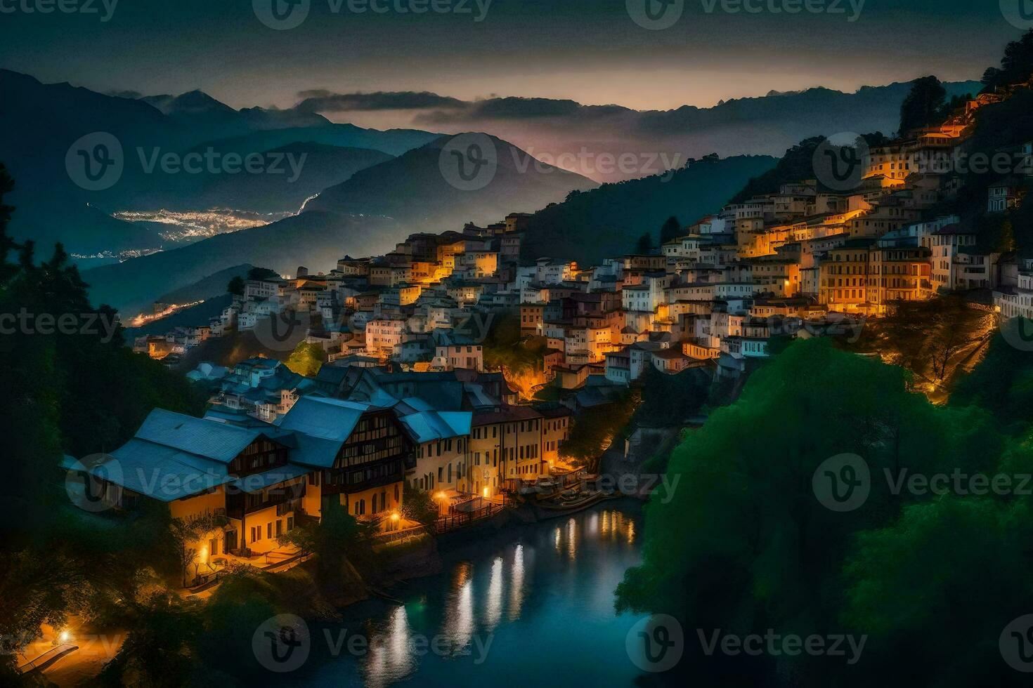 das Stadt, Dorf von altenburg beim Nacht. KI-generiert foto