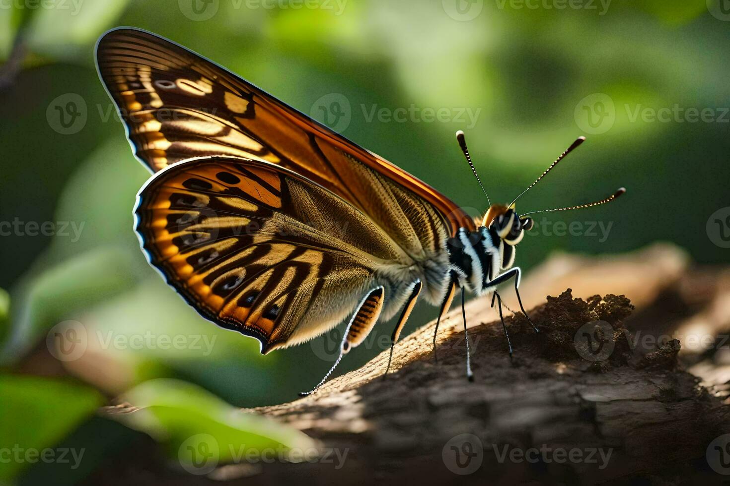 ein Schmetterling ist Sitzung auf ein Baum Ast. KI-generiert foto