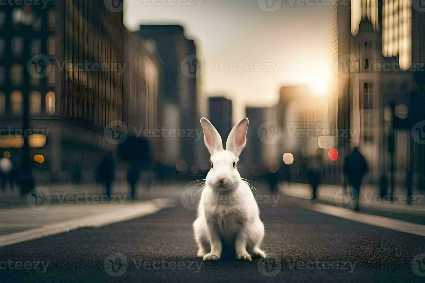 Weiß Hase im das Stadt. KI-generiert foto