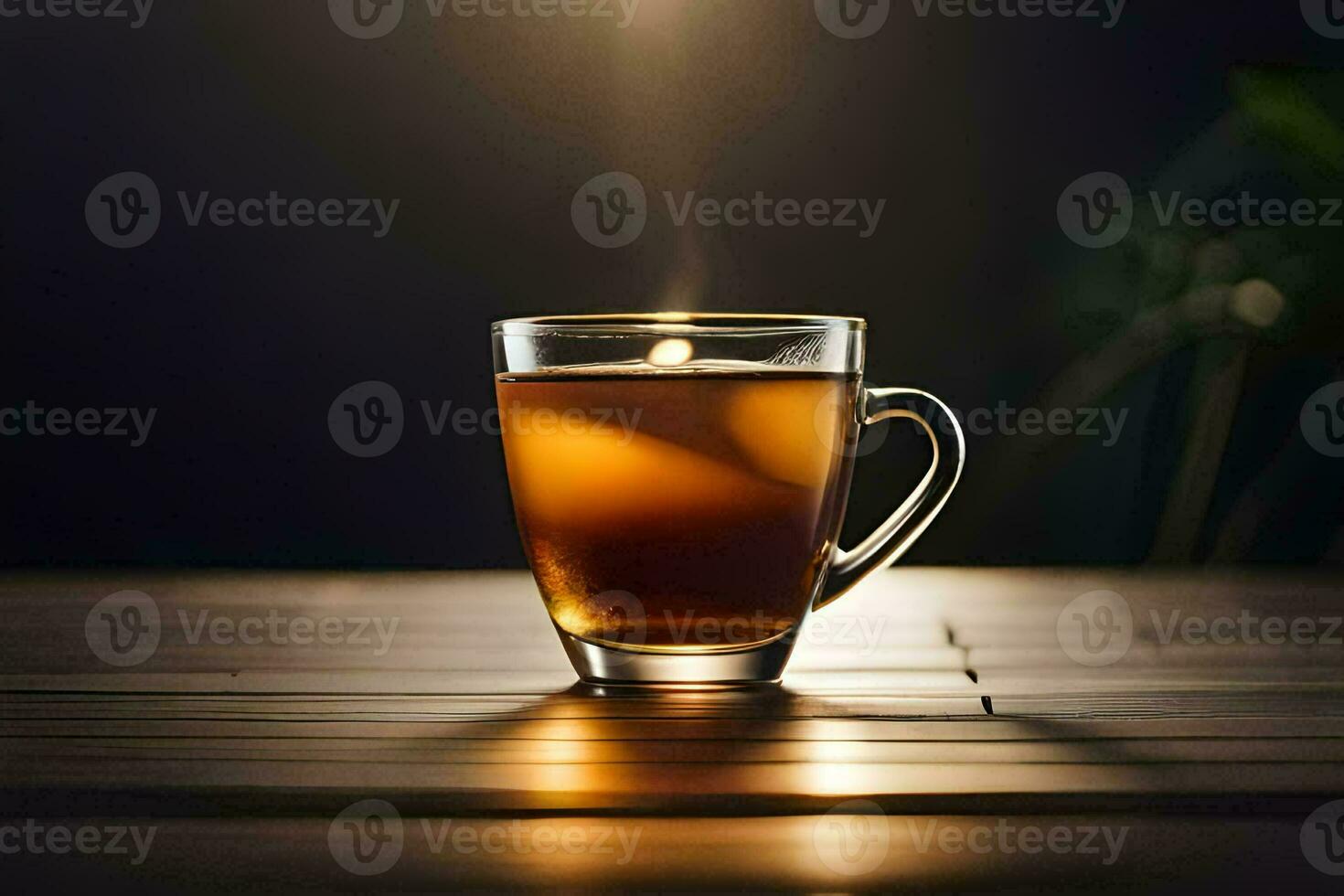 ein Glas Tasse von Tee auf ein hölzern Tisch. KI-generiert foto