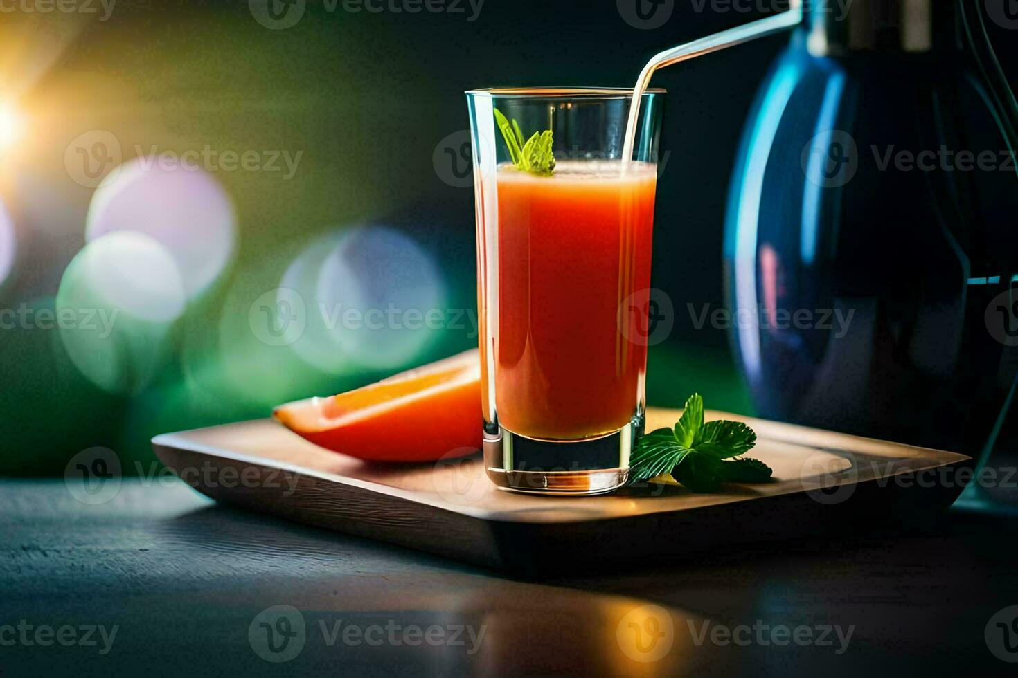 ein Glas von Orange Saft mit ein Stroh. KI-generiert foto