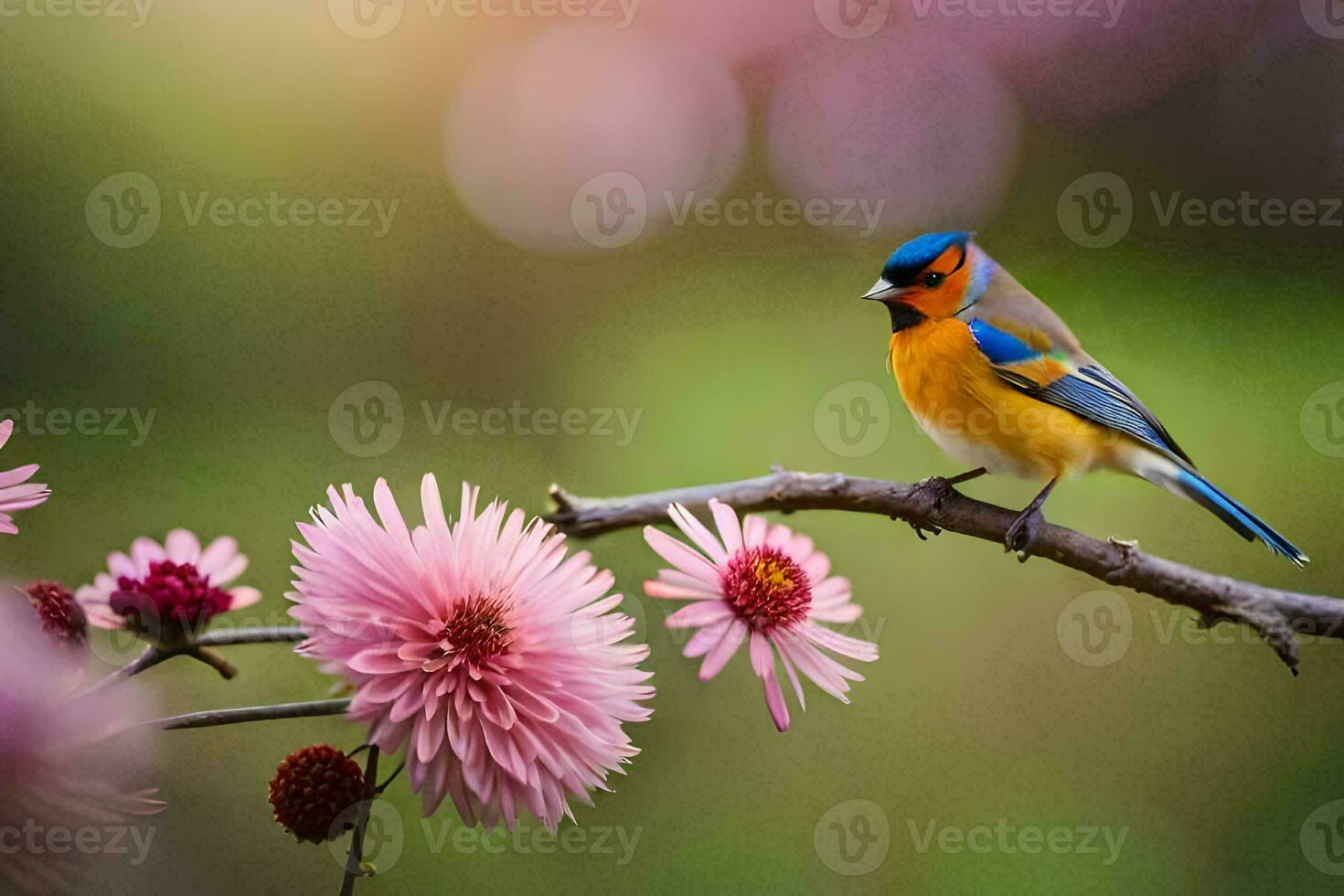 Foto Hintergrund das Himmel, Blumen, Vogel, Frühling, das Blumen, das Vogel, das Blumen. KI-generiert