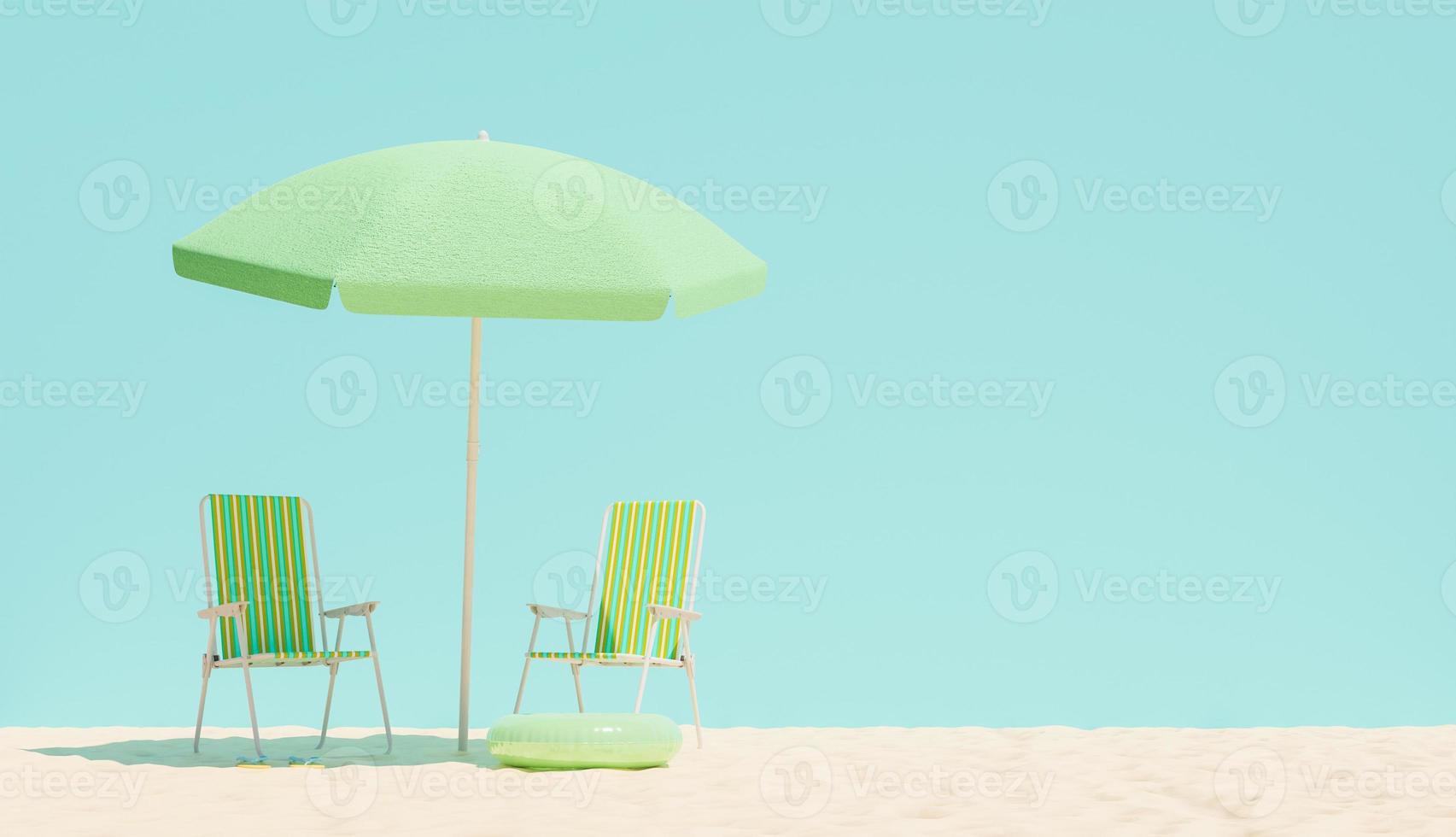 Stuhl und Sonnenschirm am Strandsand foto