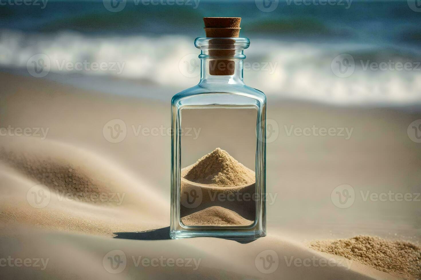 ein Botschaft im ein Flasche auf das Strand. KI-generiert foto