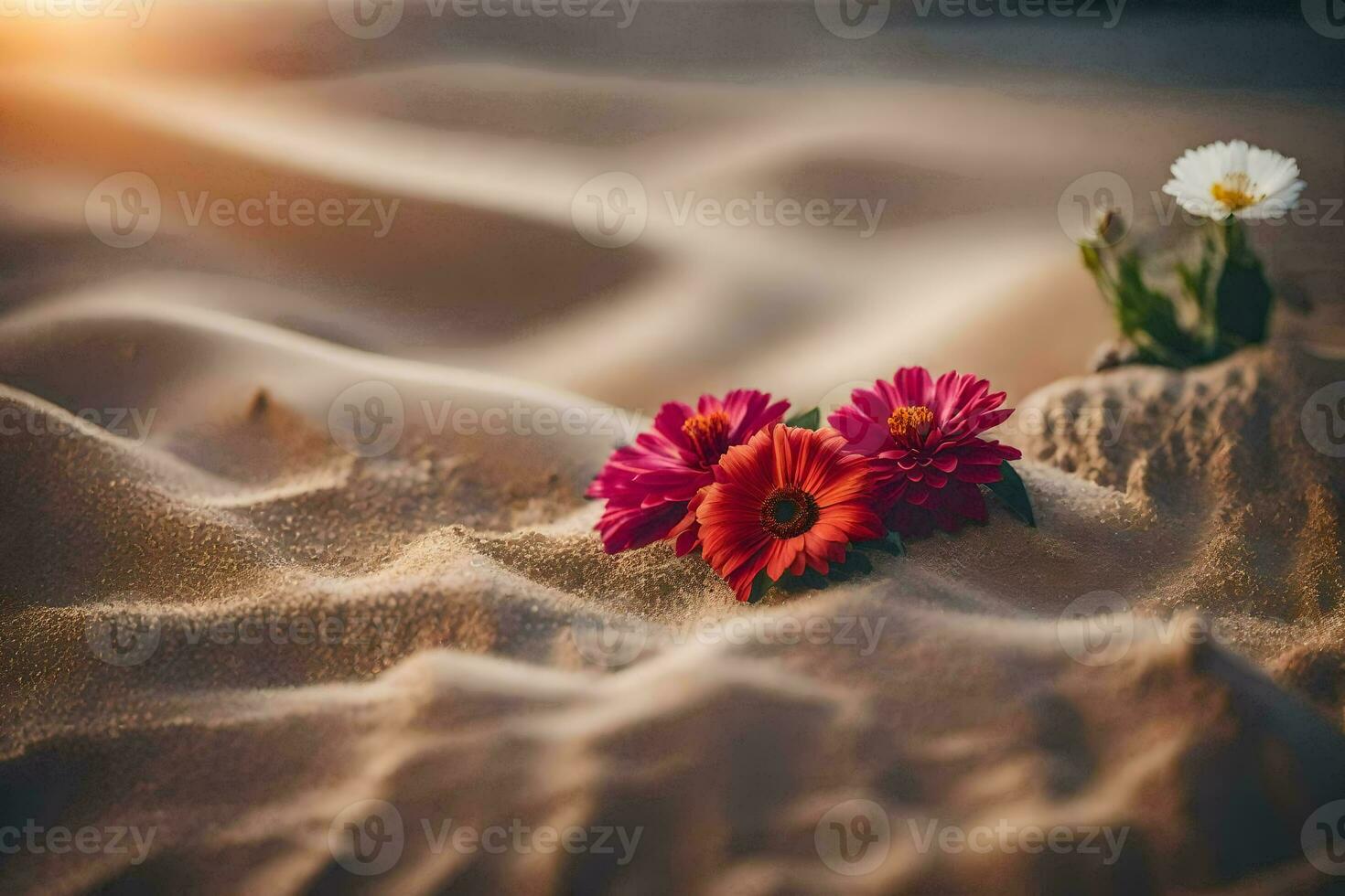 Foto Hintergrund Sand, Blumen, das Wüste, das Sonne, Blumen, das Wüste, Blumen,. KI-generiert