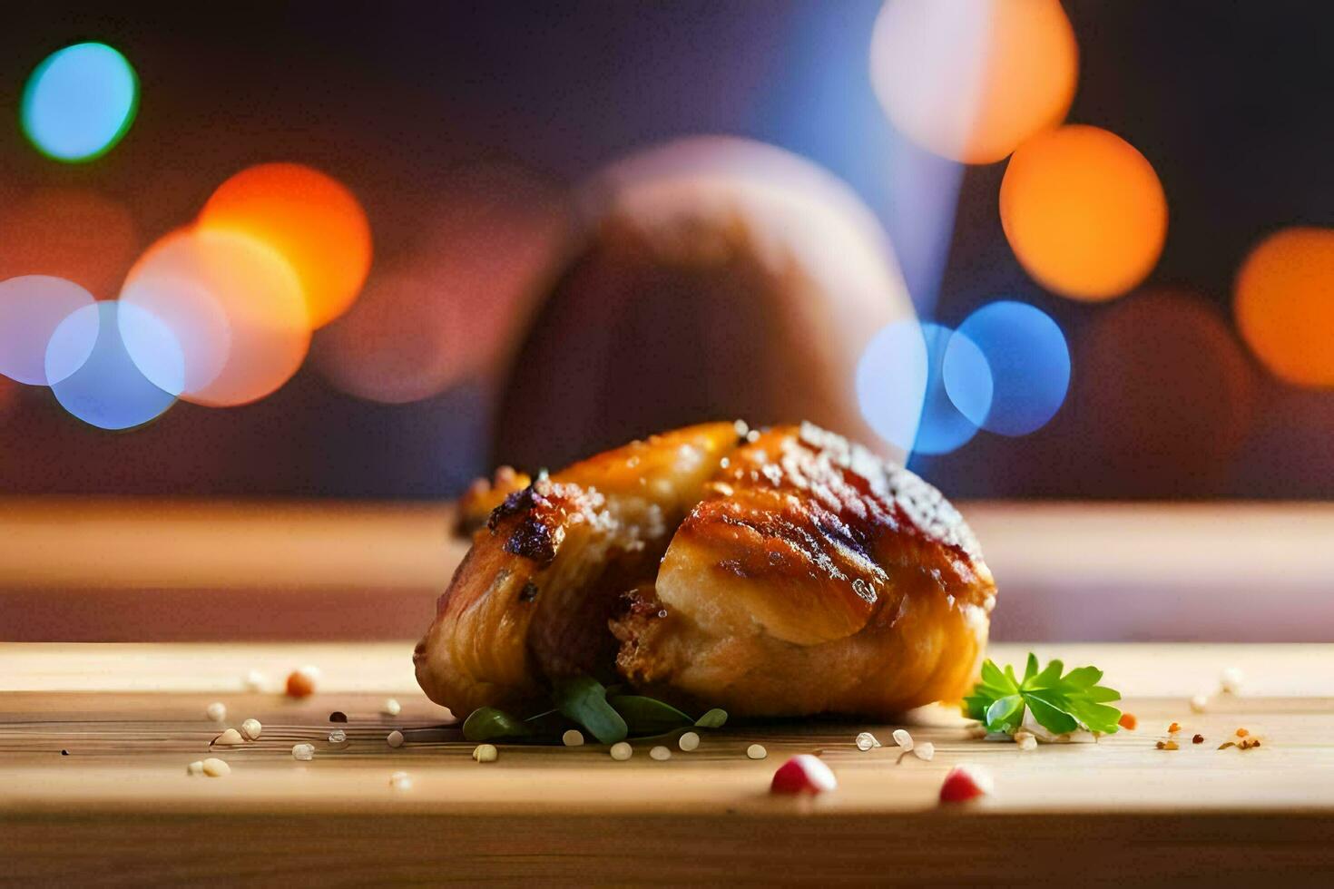 ein Stück von Hähnchen auf ein hölzern Schneiden Tafel. KI-generiert foto