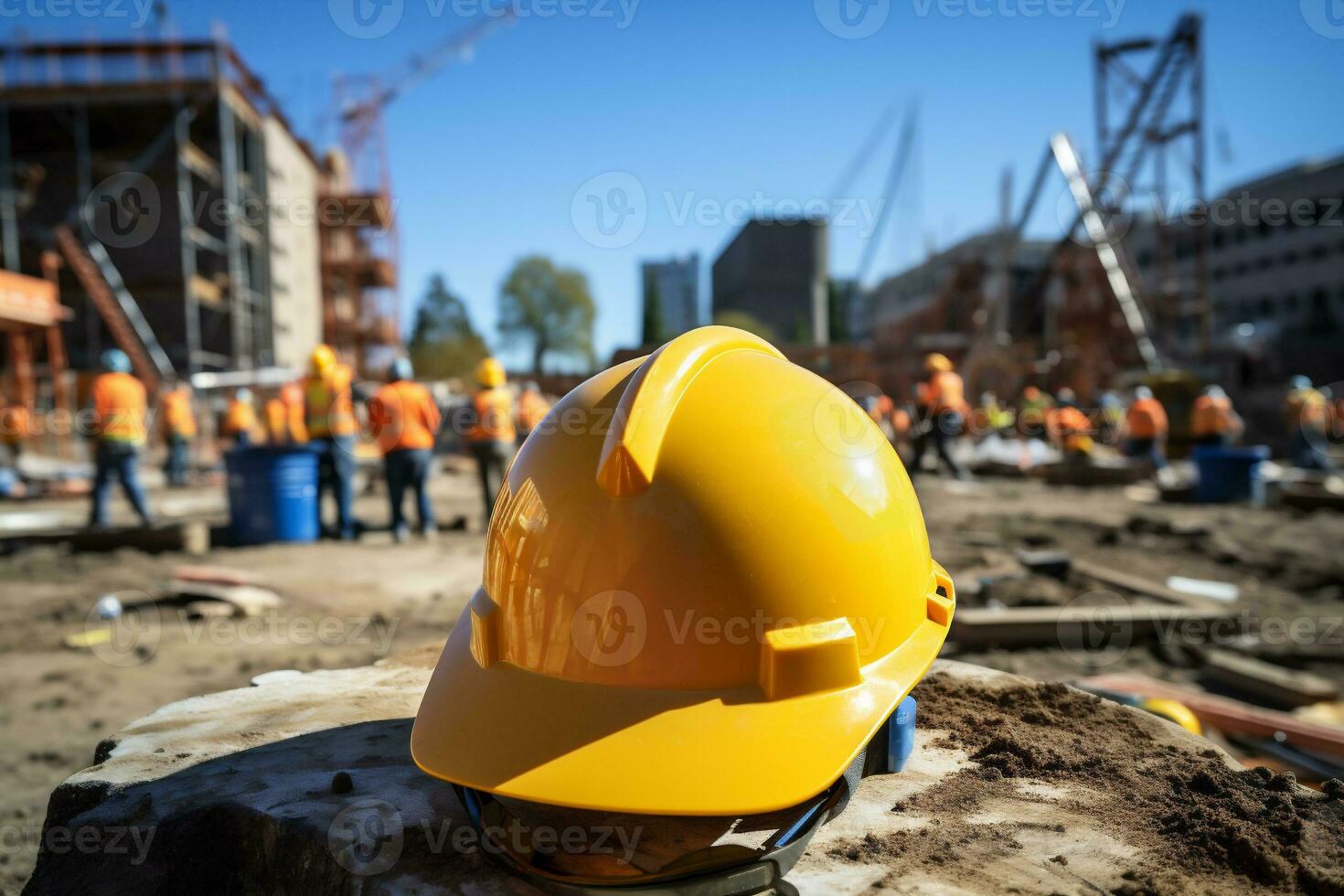 ai generativ. Sicherheit Helm auf ein Konstruktion Seite? ˅ foto