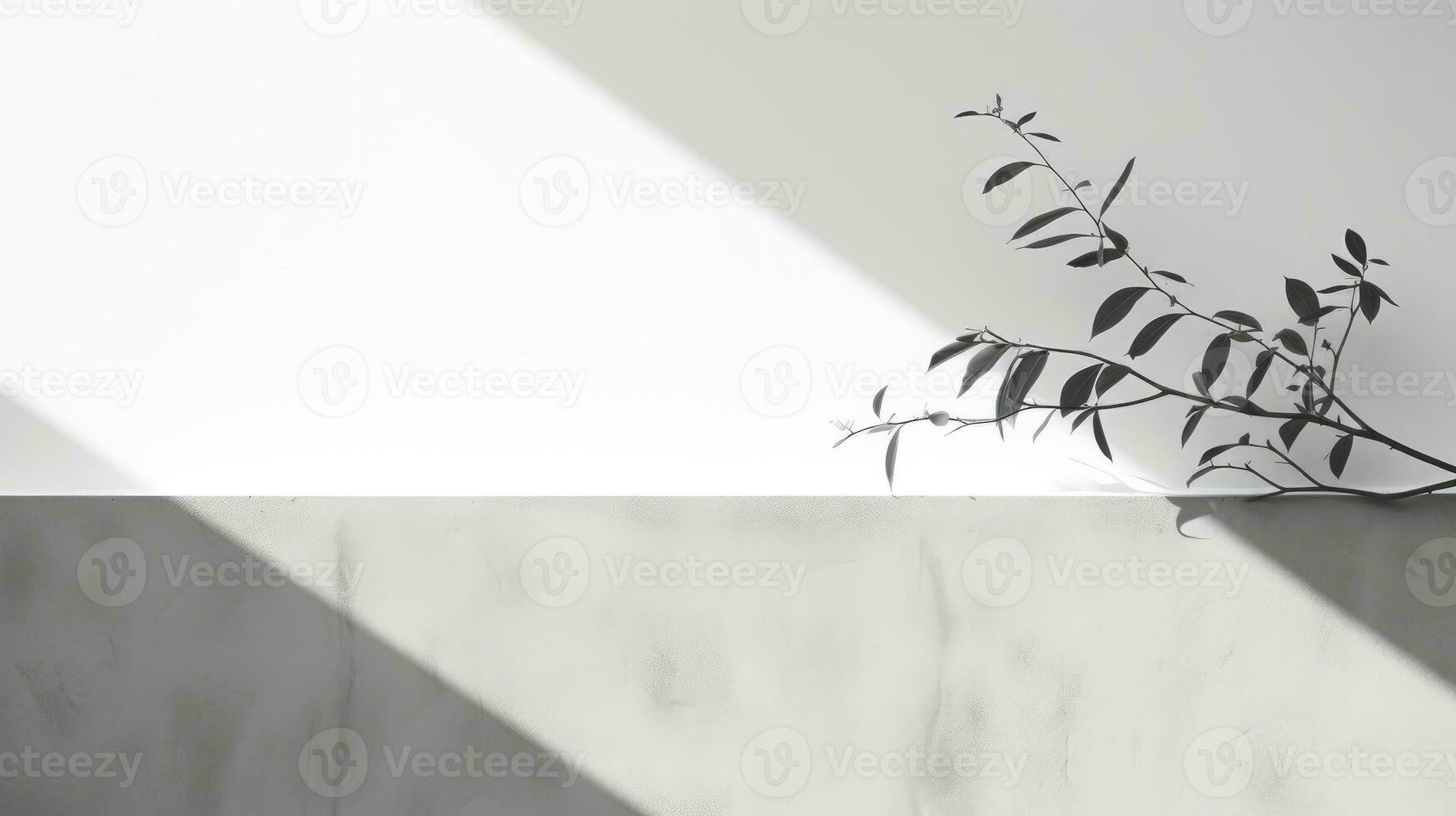Pflanze Schatten auf das Weiß Wand, Licht Hintergrund mit Kopieren Raum. generativ ai foto