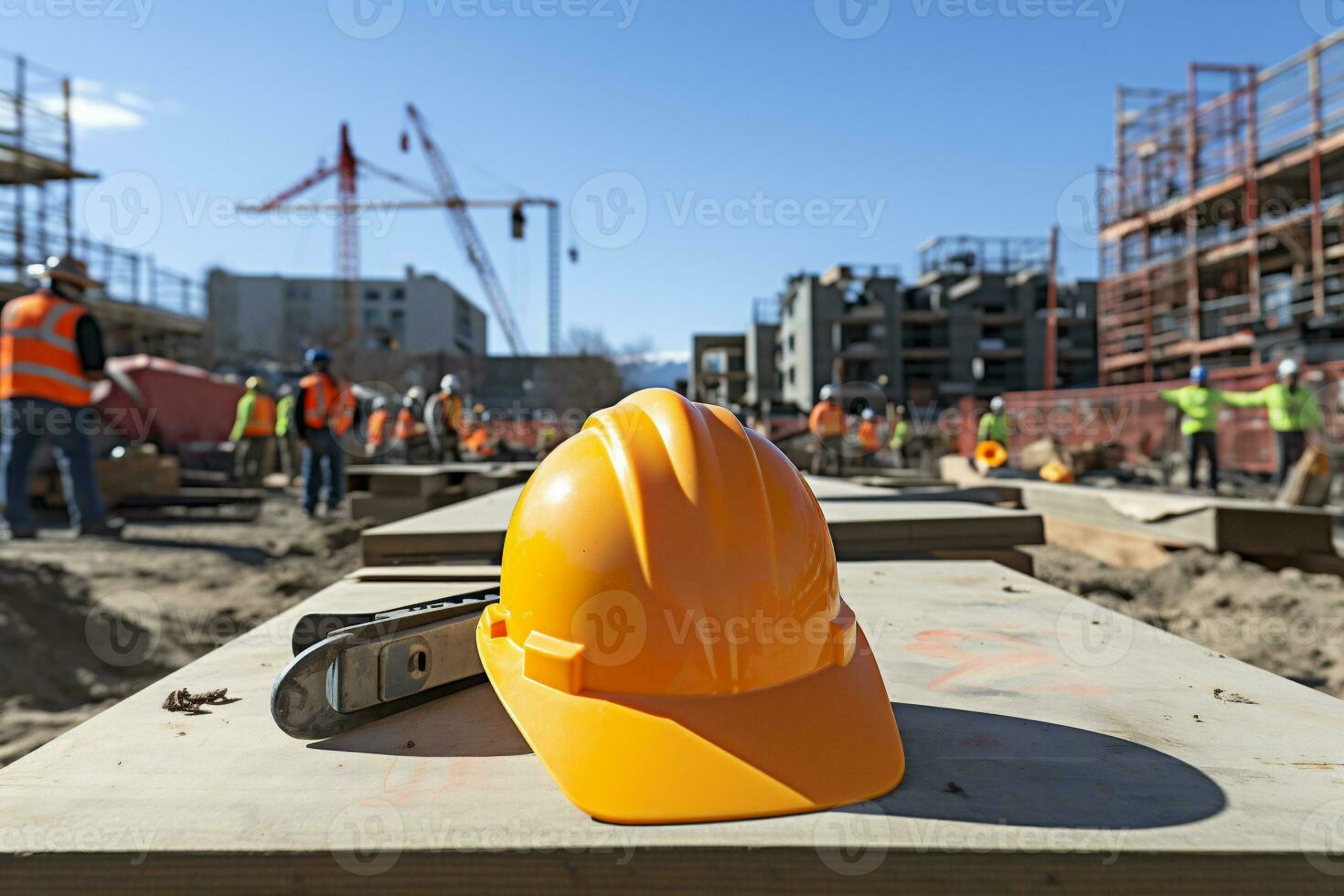 Sicherheit Helm auf ein Konstruktion Seite? ˅ foto