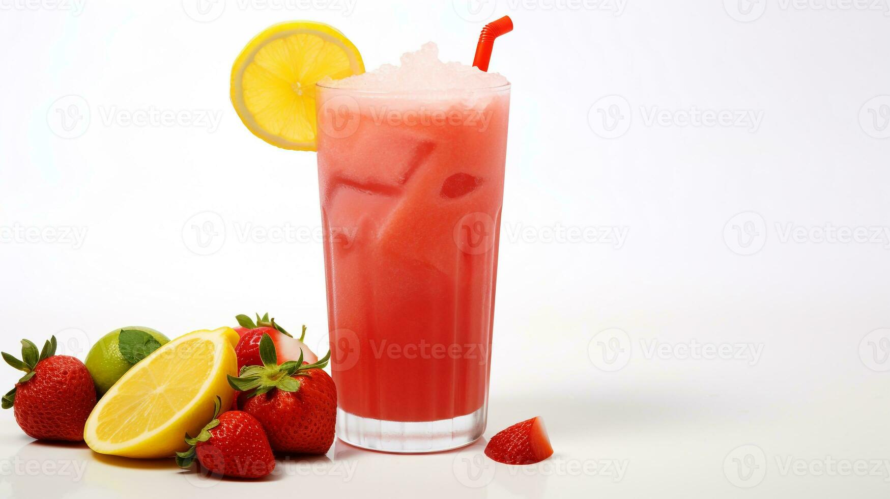 Foto von ein Erdbeere Limonade isoliert auf eben Weiß Hintergrund. generativ ai